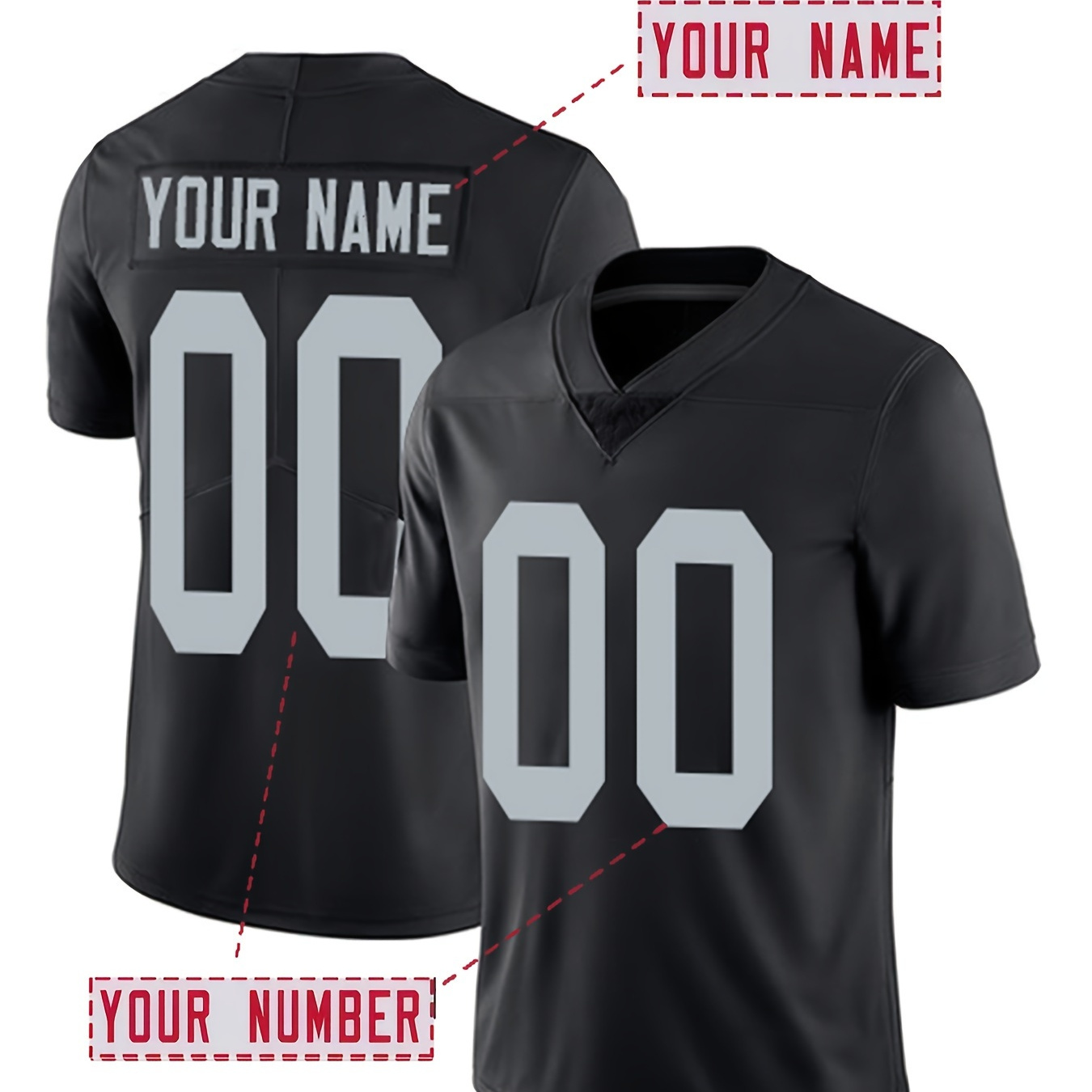 

Customized Name And Number Embroidery, Men's Breathable V-neck Football Jersey, Daily Outdoor Sports Shirt