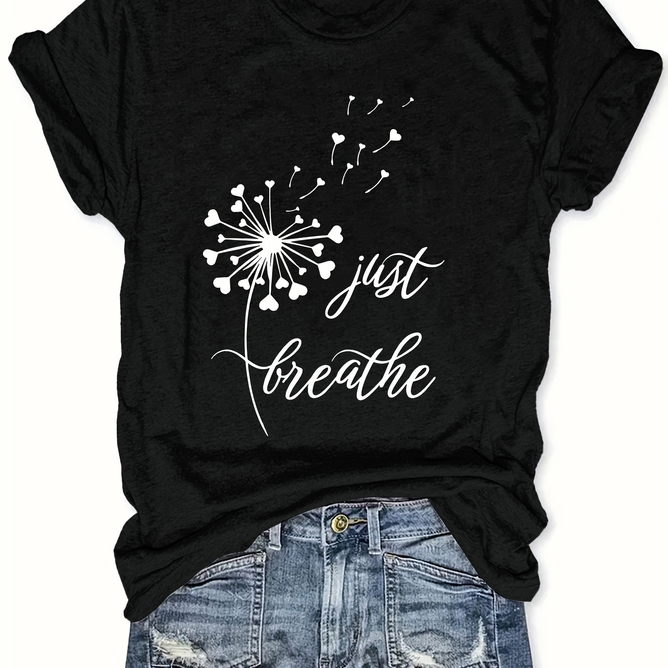 

Plus Size Dandelion Print T-shirt, Casual Short Sleeve Crew Neck Top For , Women's Plus Size Clothing