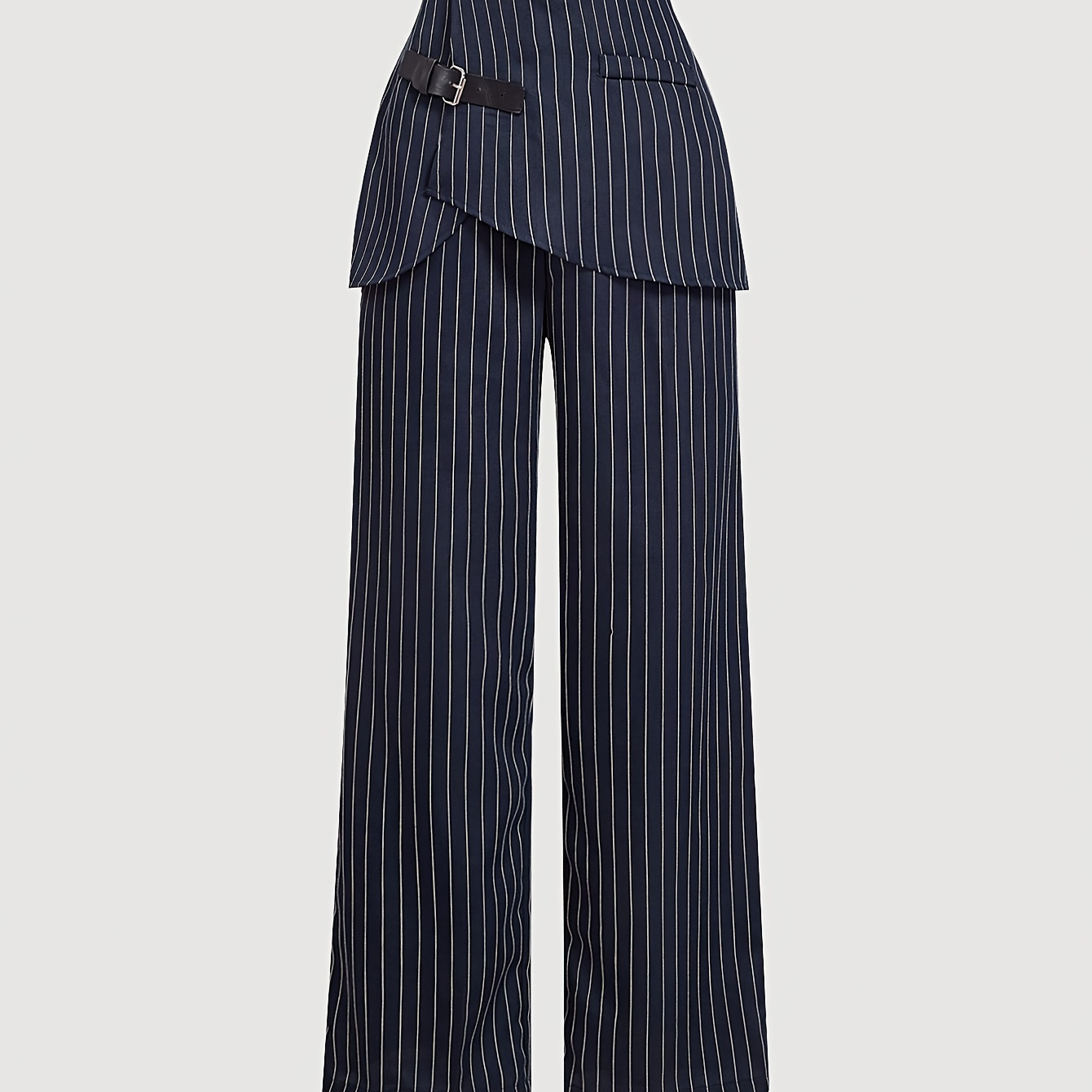 

Women's Casual Striped Culottes, 97% Polyester 3% Spandex, Woven Pants With Pockets, Adult Wide Leg Trousers