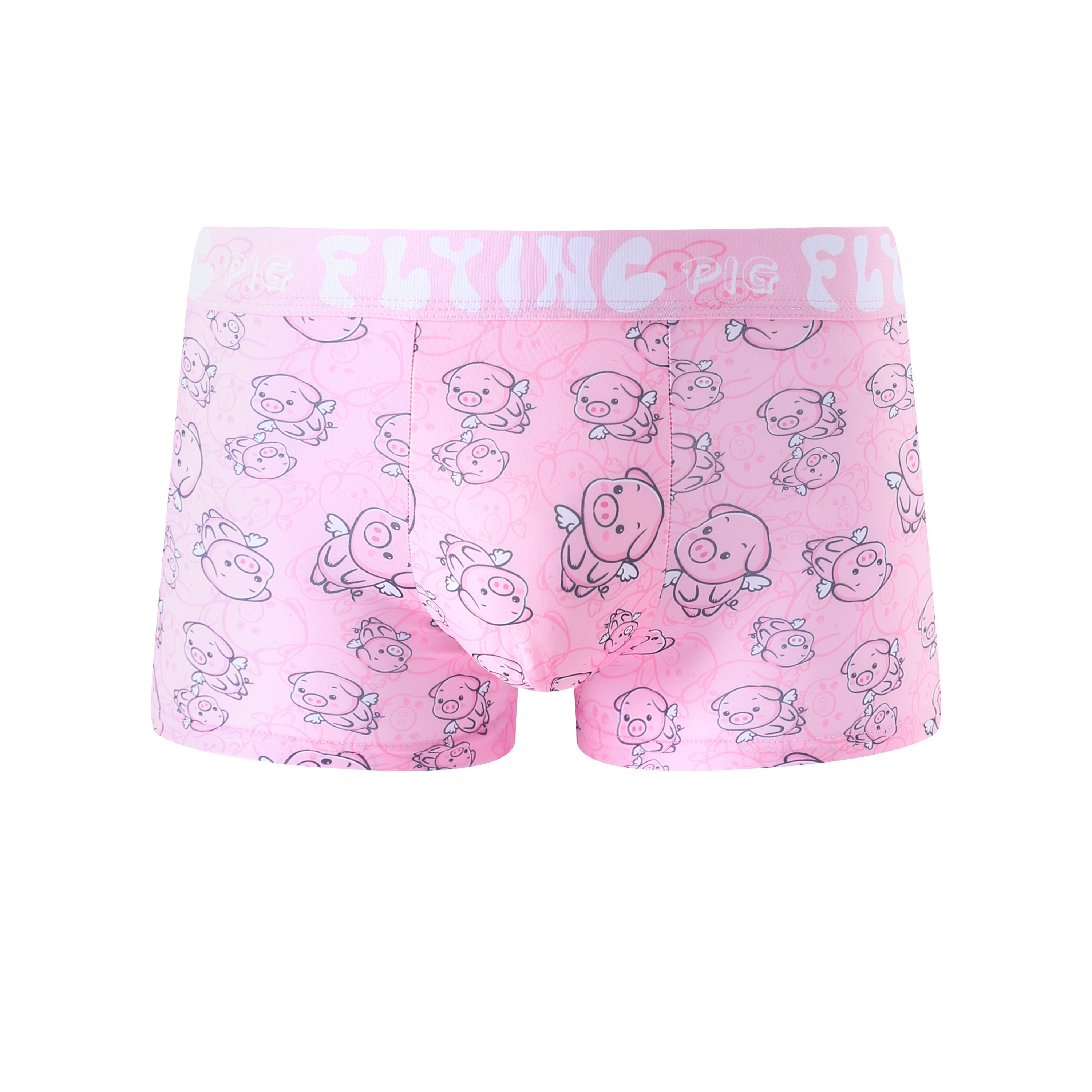 

1piece Cartoon Pig Pattern Print Men's Ice Silk Traceless Breathable Comfortable Soft Elastic Plain Color Boxer Briefs, Men's Trendy Underwear