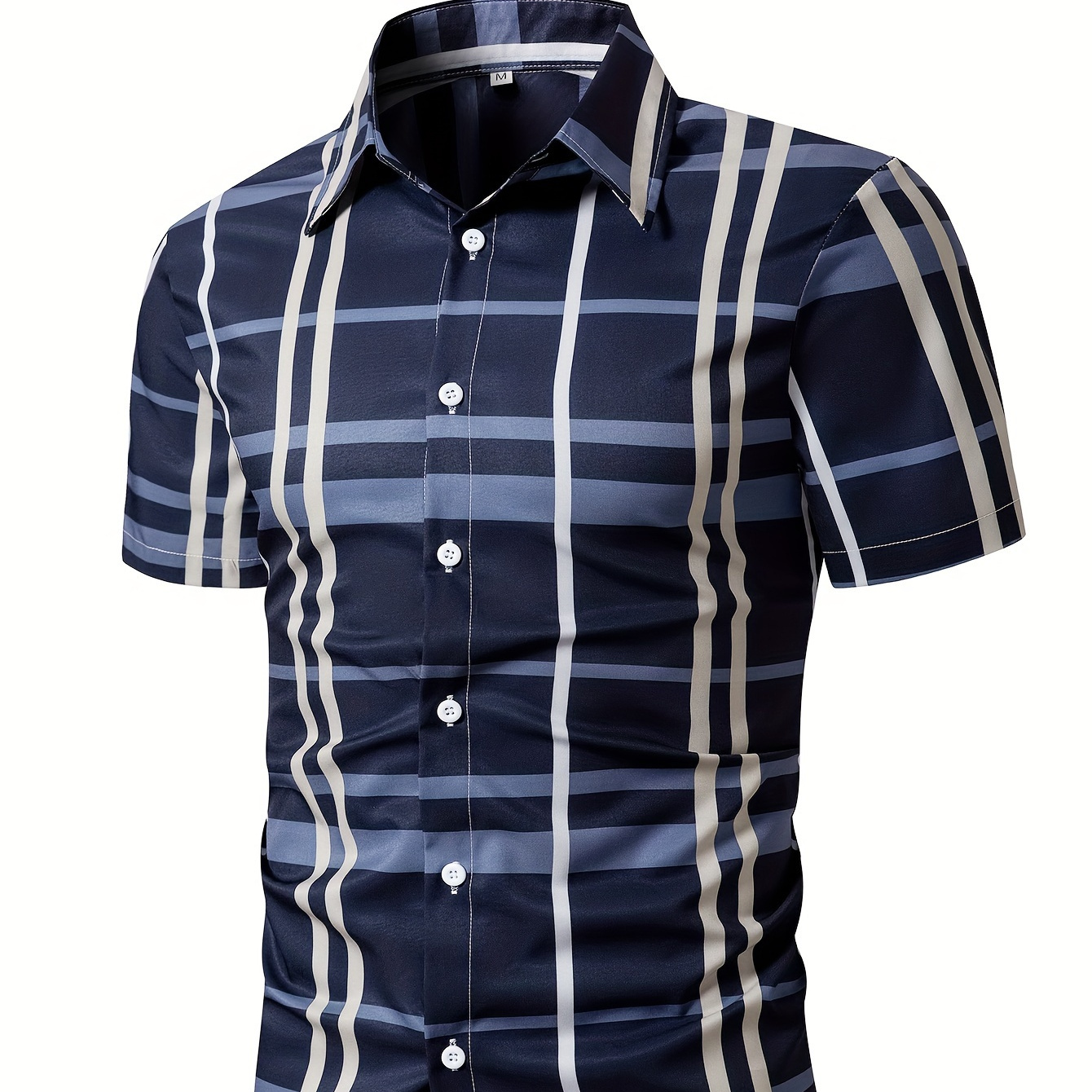

Plaid Pattern Random Print Men's Short Sleeve Button Up Shirt, Men's Leisurewear For Summer