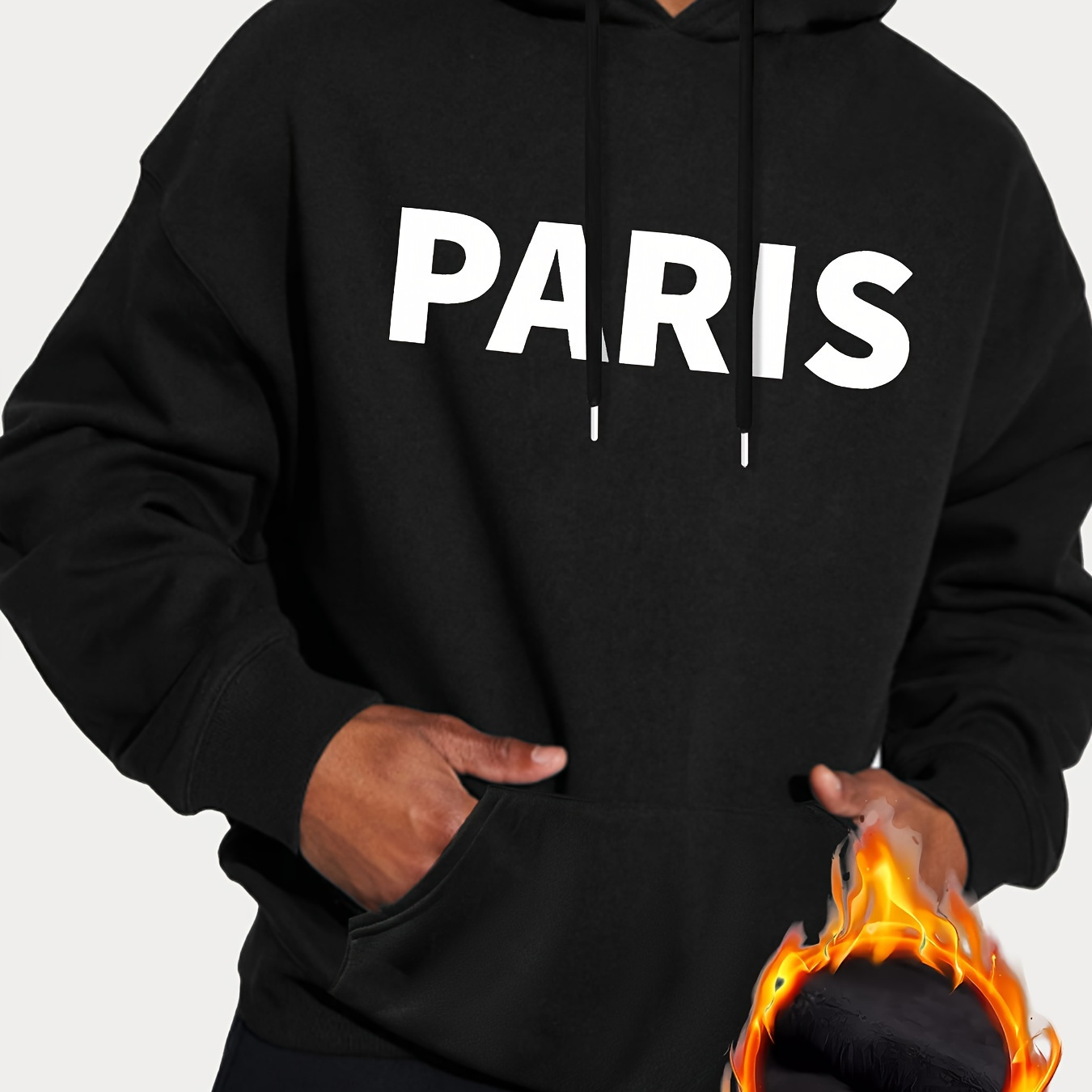 

Paris Print Sweatshirt, Men's Fleece Long Sleeve Hoodies Street Casual Sports And Fashionable With Kangaroo Pocket, For Outdoor Sports, For Autumn Winter, Warm And Cozy