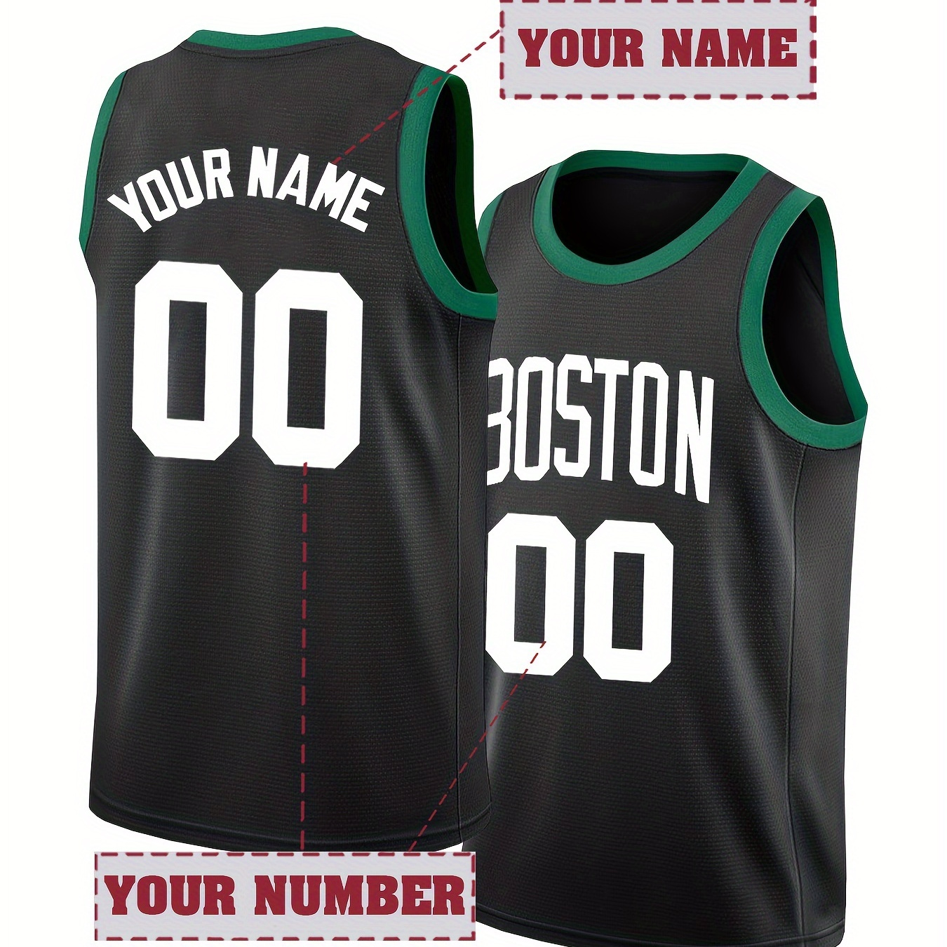 

Custom Basketball Jersey With Personalized Name And Number - 100% Polyester Knit, Breathable Crew Neck Sports Jersey, Sleeveless Athletic Top For Men, Embroidered Lettering For Casual Or Team Wear