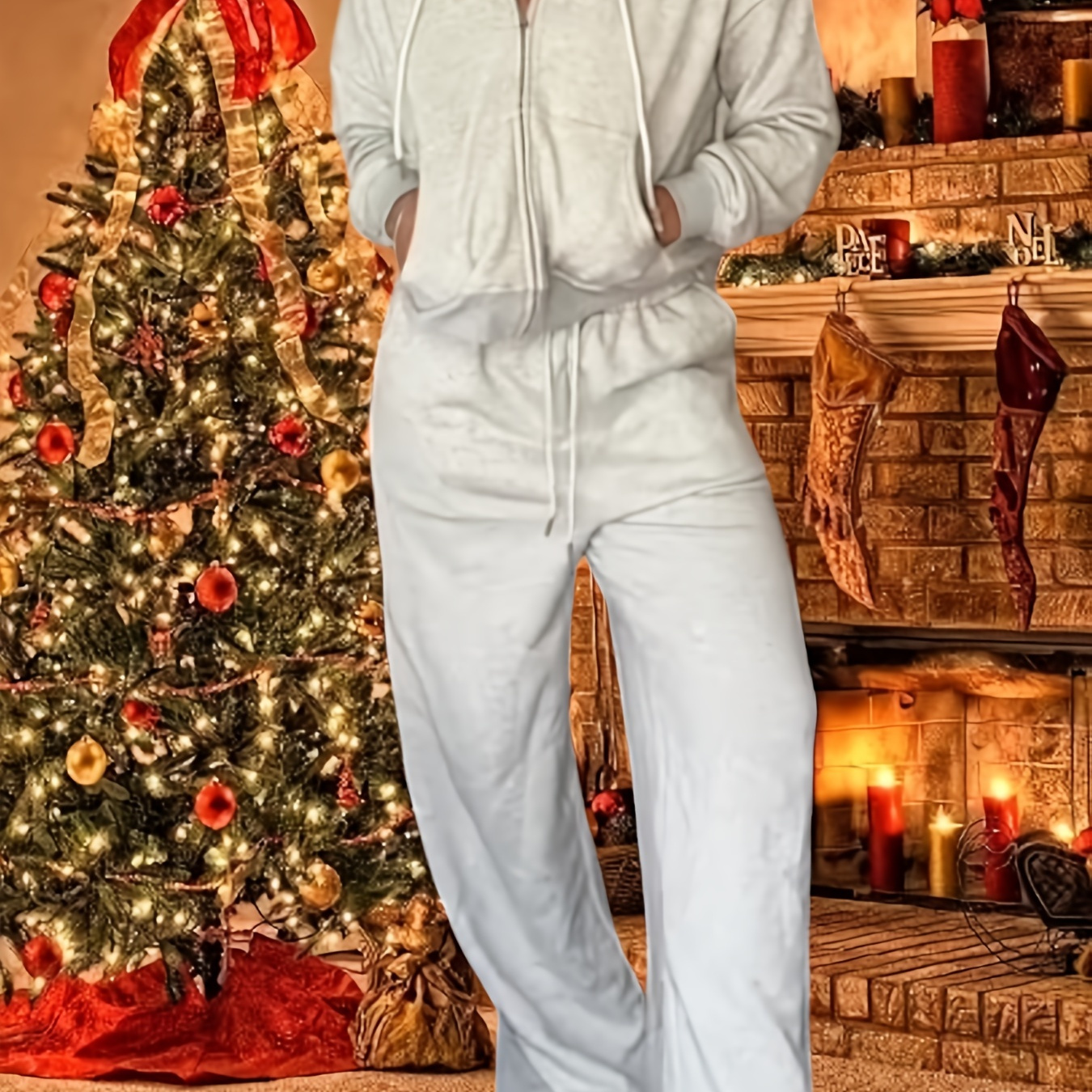 

Fleece-lined Women's & Set - , Long Sleeve Drawstring Pants For Fall/ - Christmas