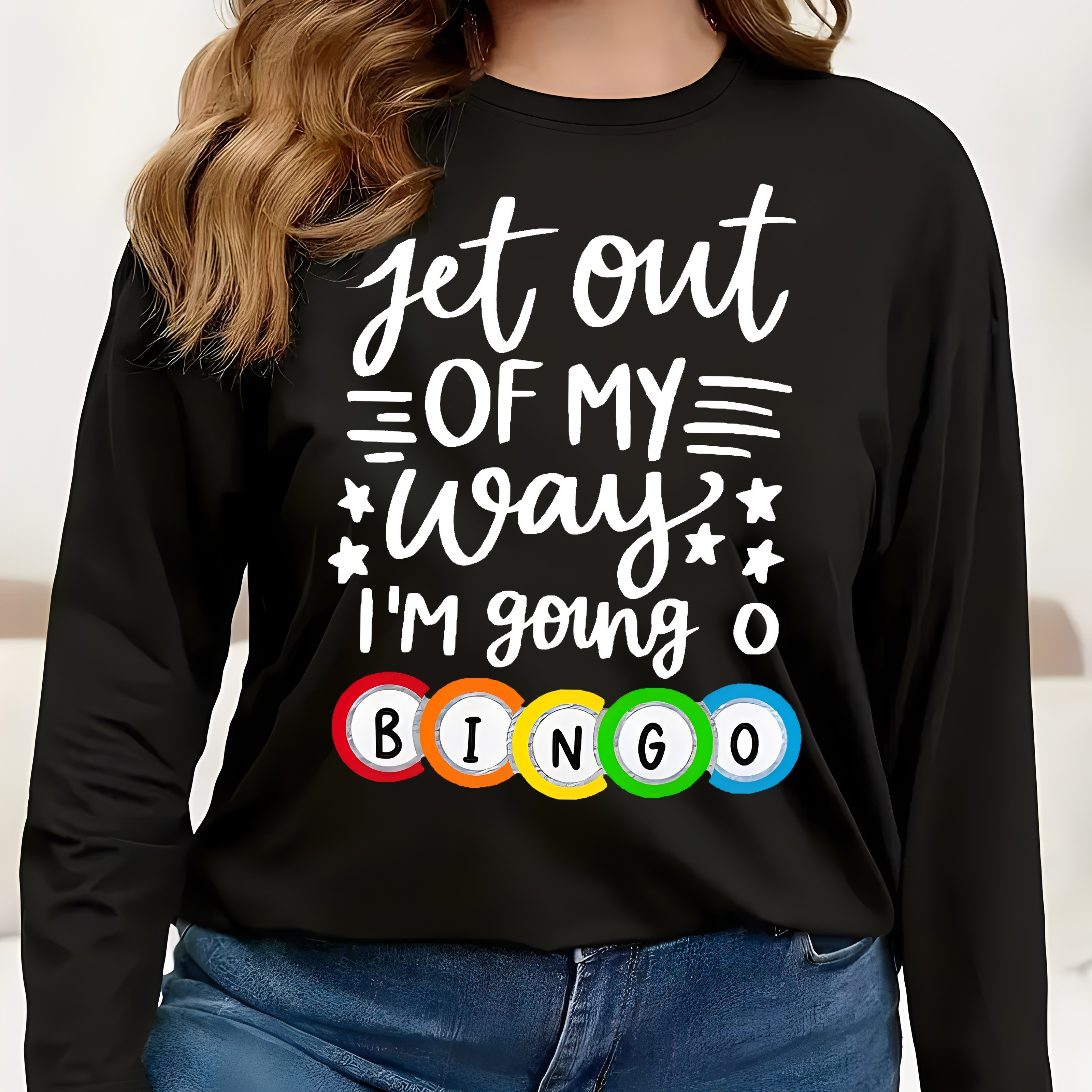 

Plus Size Letter Print T-shirt, Casual Crew Neck Long Sleeve T-shirt, Women's Plus Size clothing