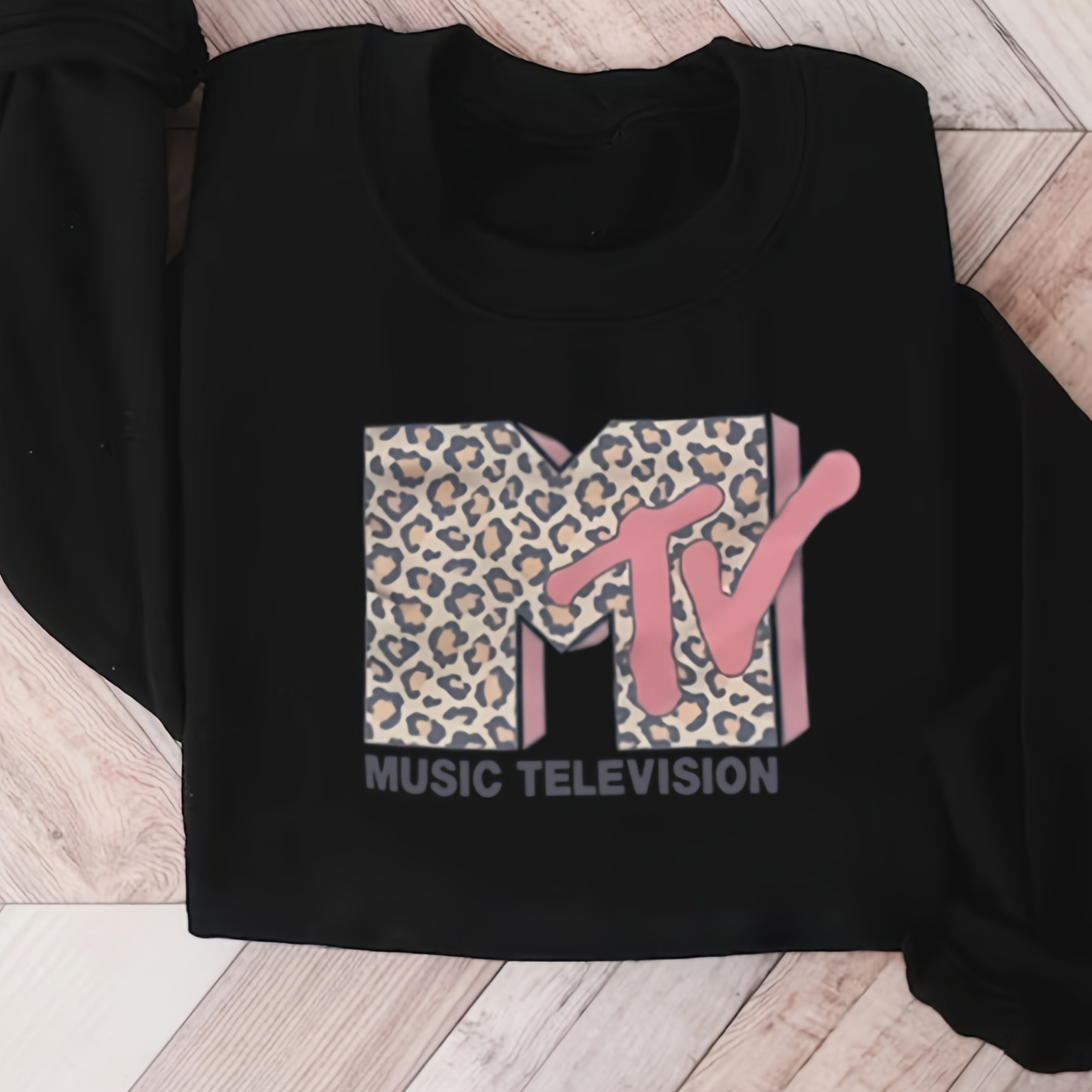 

Women' Television Alphabet Print Hoodie, Casual Crew Neck Knit Sweatshirt With Drawstring, Polyester 100% 250g/m², Applique Detail, Spring/fall Fashion