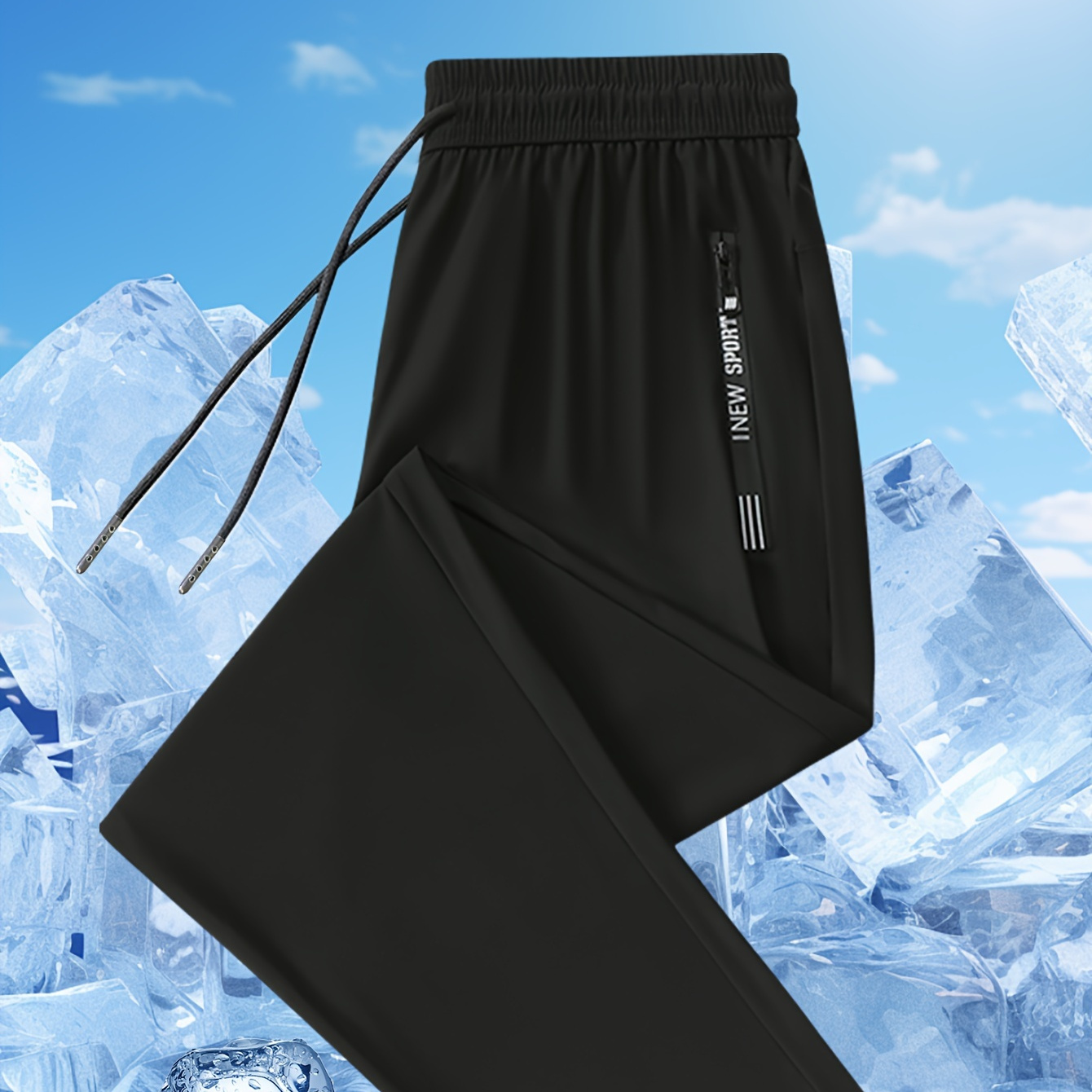 

Men's Stretch Lightweight Drawstring Pants With Zipper Pockets, Breathable Comfortable Spring/summer Thin Running Fitness Trousers, Casual Sports Style With Drape Feel