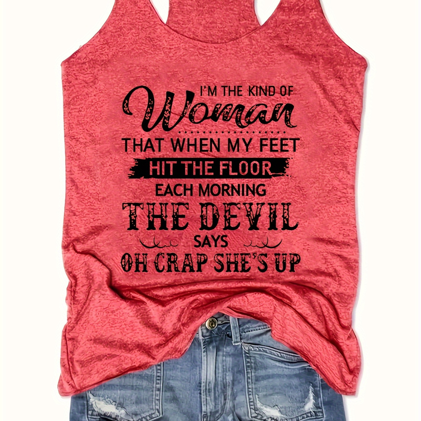 

Women's Letter Graphic Short Sleeveless Shirts, Round Neck Casual Loose Sports Tank Top, Women's Summer Tops