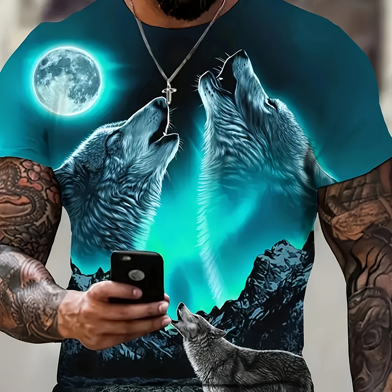 

Men's 3d Wolf Print T-shirt - Casual Short Sleeve, Breathable Polyester , Summer Outdoor Activities