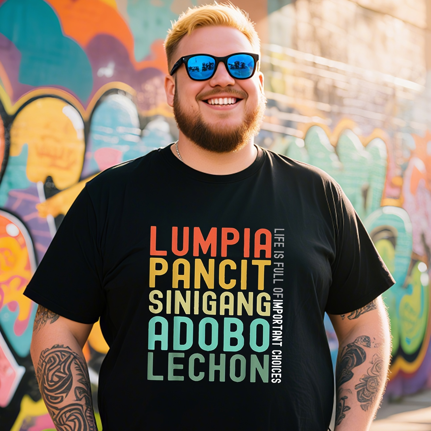 TEMU T-shirt Featuring Filipino Dishes Like Lumpia, Pancit,, Adobo, And Lechon