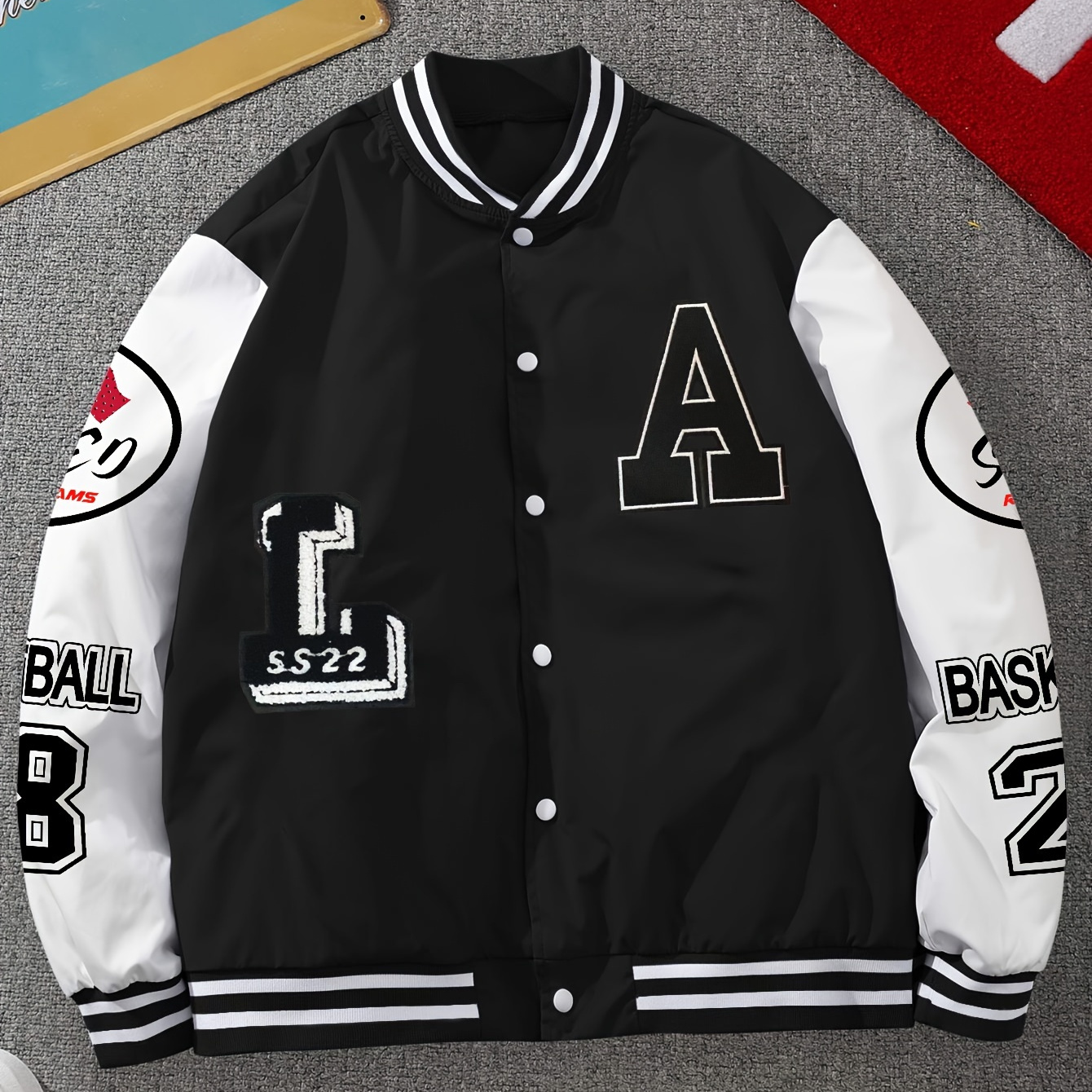

Letter Graffiti Design Varsity Jacket For Girls, Kids Bomber Baseball Jacket For Fall And Winter