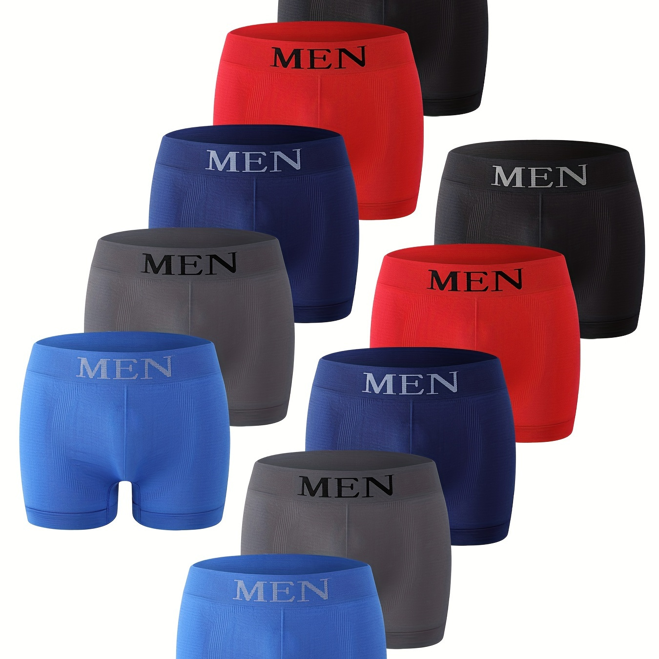 

10-Pack de slips pour hommes en polyamide - Sous-vêtement confortable couture taille moyenne avec élasticité élevée, motif alphabet, tissu tricoté 86% polyamide 14% élasthanne