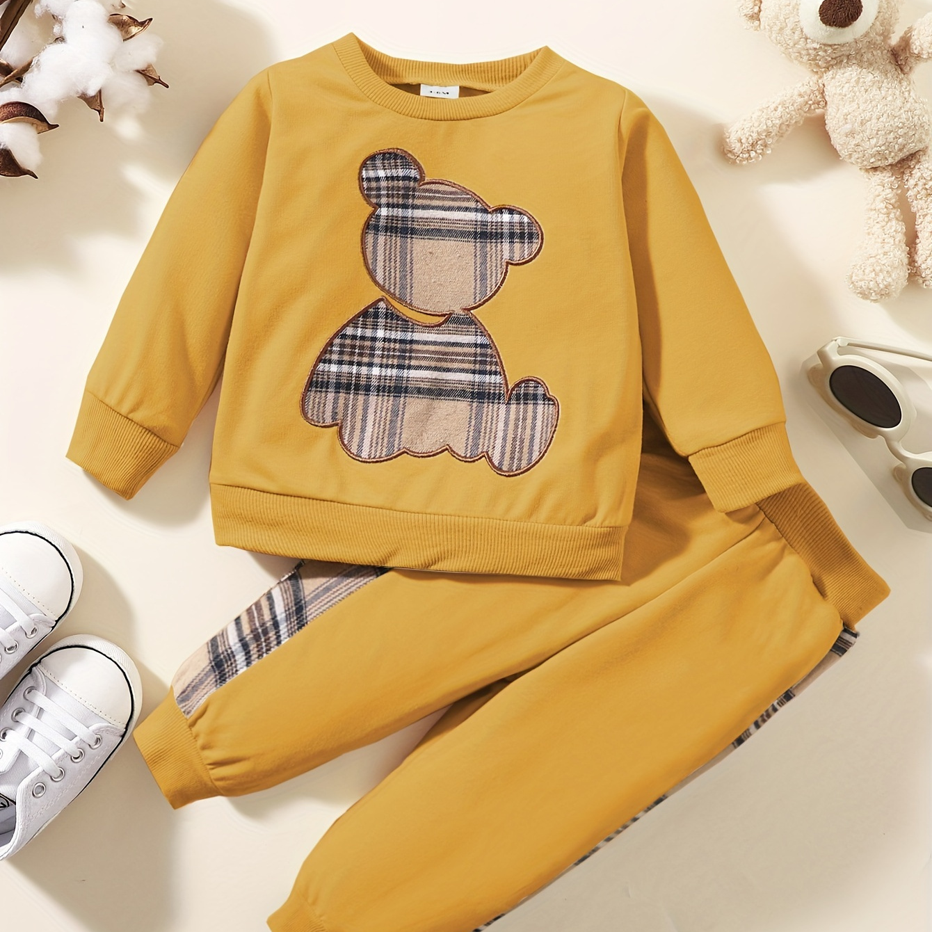 

2pcs Infant & Toddler's Pattern Bear Embroidered Long Set, Sweatshirt & Pants, Boy's Clothes, Cloth