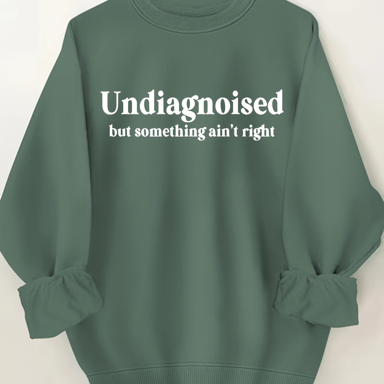 

1pc Women's Plus Size Casual Pullover Sweatshirt With "undiagnosed But Ain't Right" Letter Print, Polyester Knit Fabric, Round Neck, Spring/autumn Fashion Top