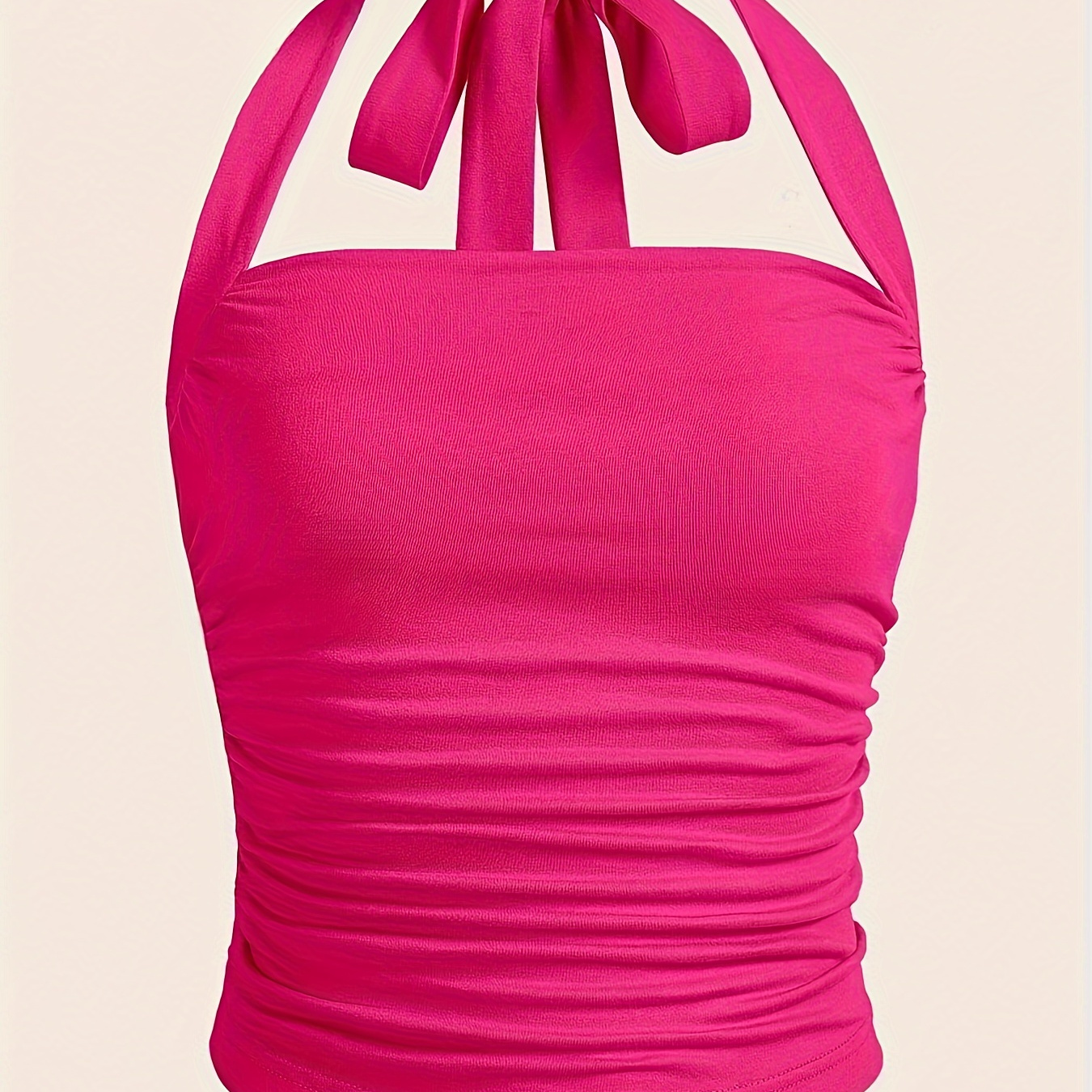 

Tie Back Halter Top, Casual Solid Color Sleeveless Top For Summer, Women's Clothing