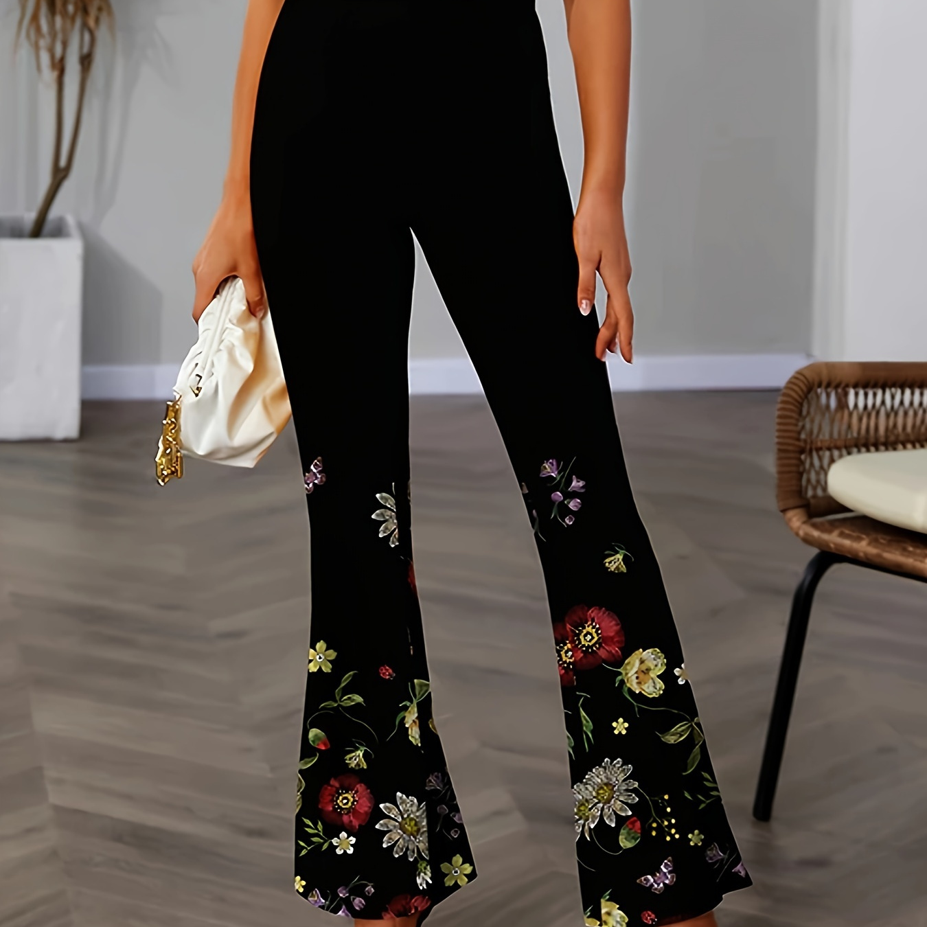 

Floral Print Flare Leg Pants, Elegant Waist Pants, Women's Clothing