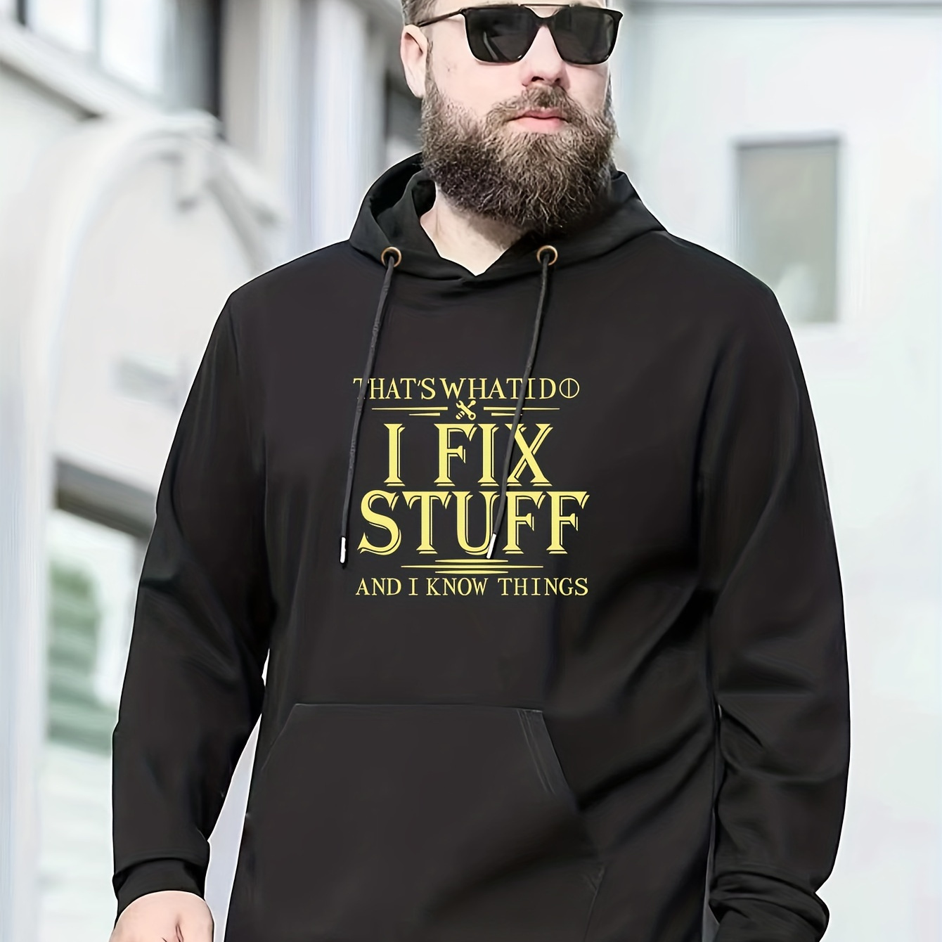 

Plus Size Men's "i Fix Stuff" Print Hooded Sweatshirt Oversized Hoodies Fashion Casual Tops For Spring/autumn, Men's Clothing