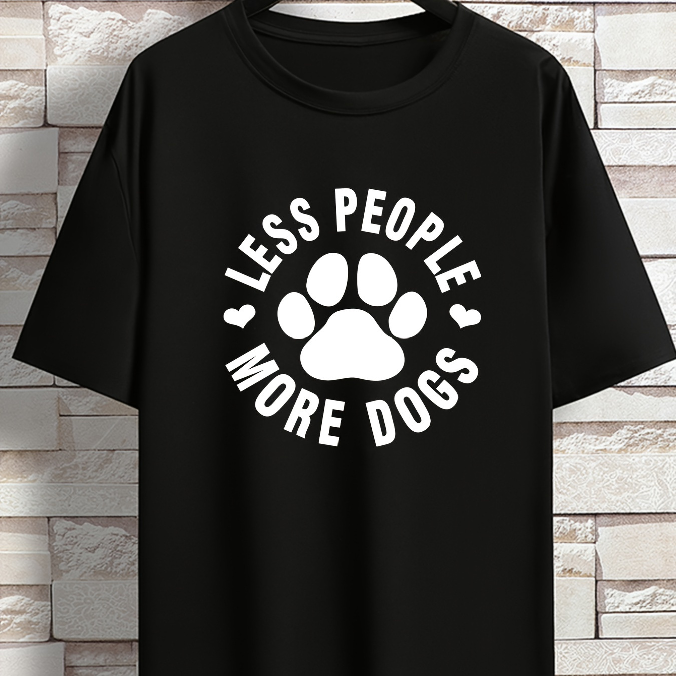 

Men's 'less People More Dogs' Print Loose T-shirt, Oversized Short Sleeve Crew Neck Tops, Plus Size Casual Clothing For Spring Summer