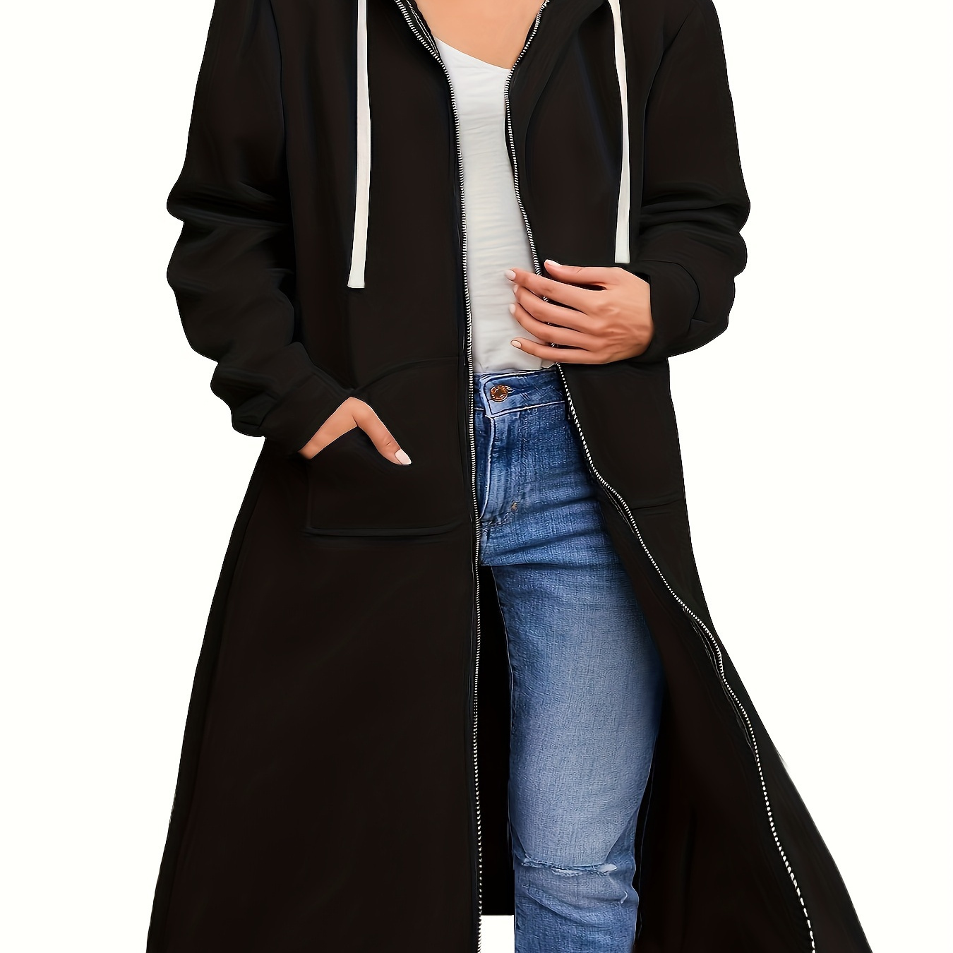 

Plus Size Hooded , Drawstring Long Outerwear , 's Plus Size Clothing
