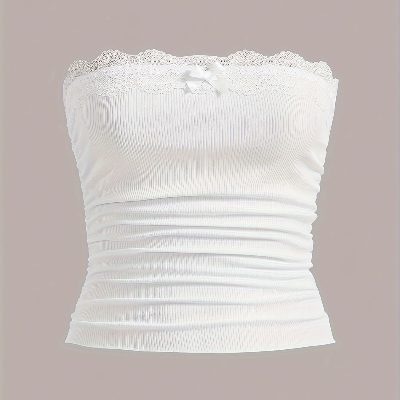 

Contrast Lace Sleeveless Tube Top, Y2k Straight Neck Strapless Top For Summer, Women's Clothing