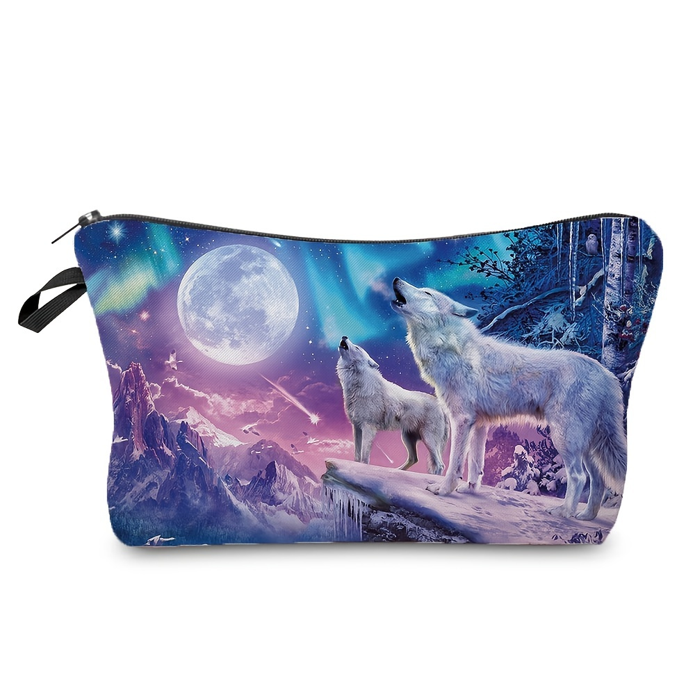 Wolf Pattern Zipper Storage Bag, Versatile Carry-On Pouch, Lightweight  Coin Purse