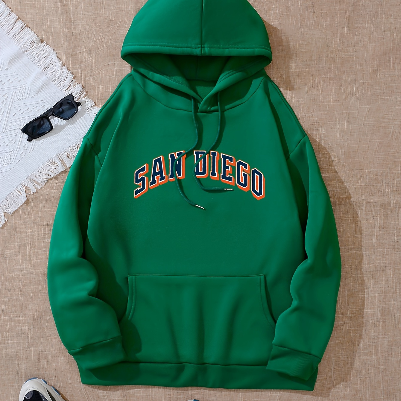 

San Diego Print Hoodie, Drawstring Casual Hooded Sweatshirt For Winter & Fall, Women's Clothing