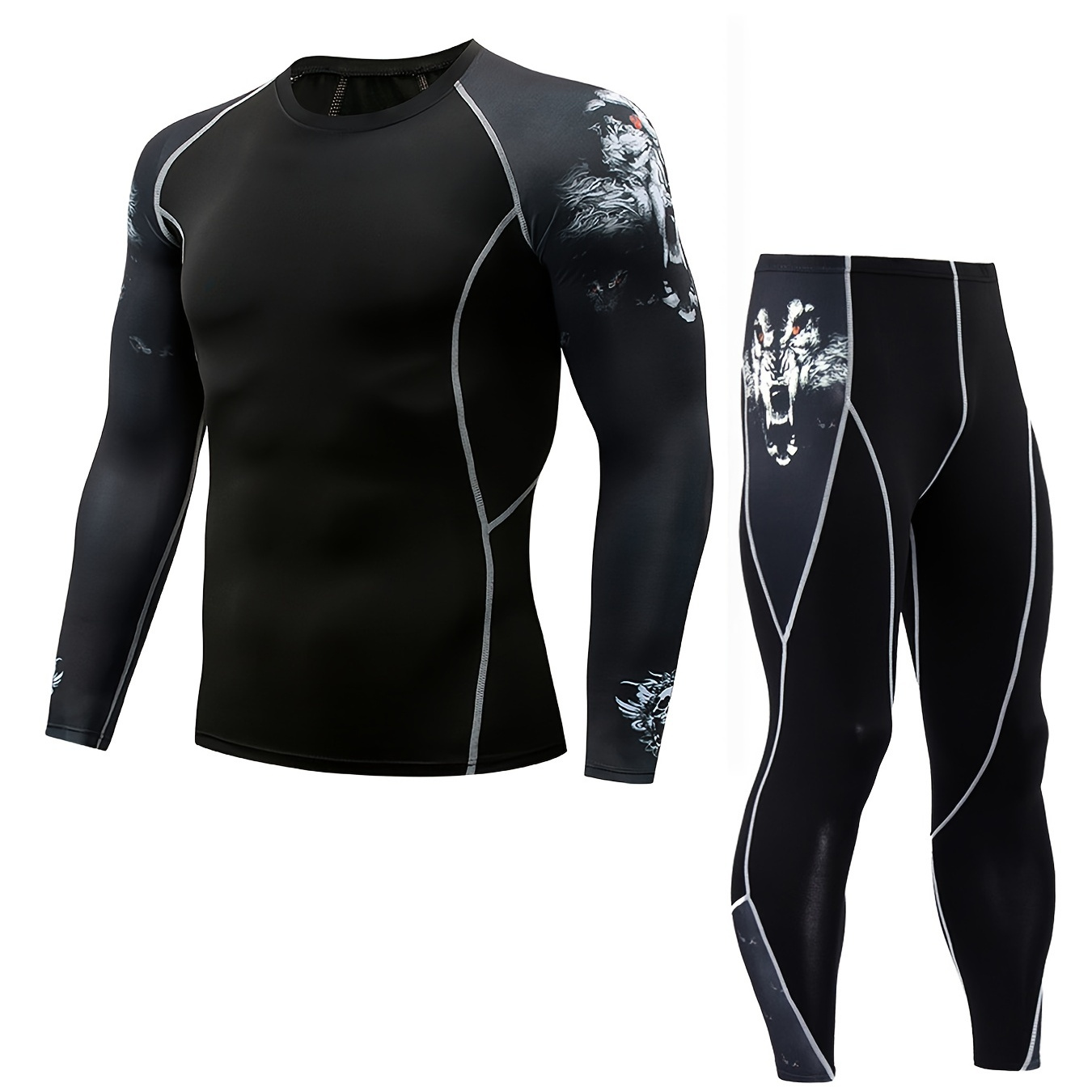 

Men's Thermal Long Sleeves & Pants Set - Slim Fit Compression Bl For Fitness, Running, Cycling, Training & Skiing!
