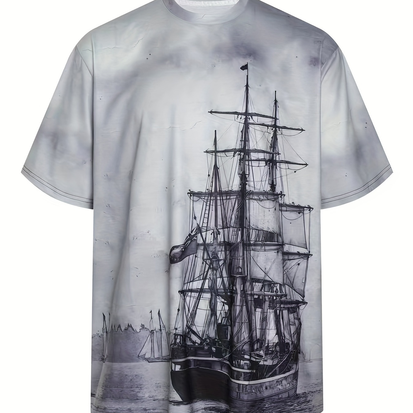 

Plus Size Men's Fishing Boat At Dawn T-shirt Creative 3d Print T-shirt Men Graphic Tee Men,
