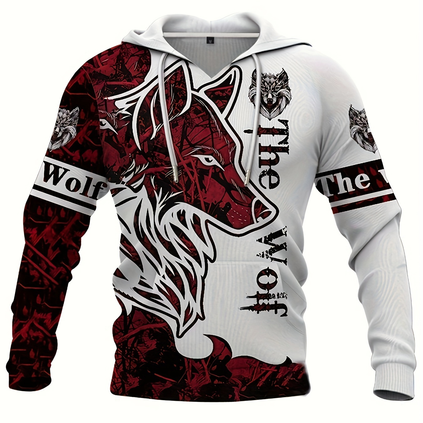 

The Wolf Print Hoodie, Cool Hoodies For Men, Men's Casual Graphic Design Pullover Hooded Sweatshirt Streetwear For Winter Fall, As Gifts