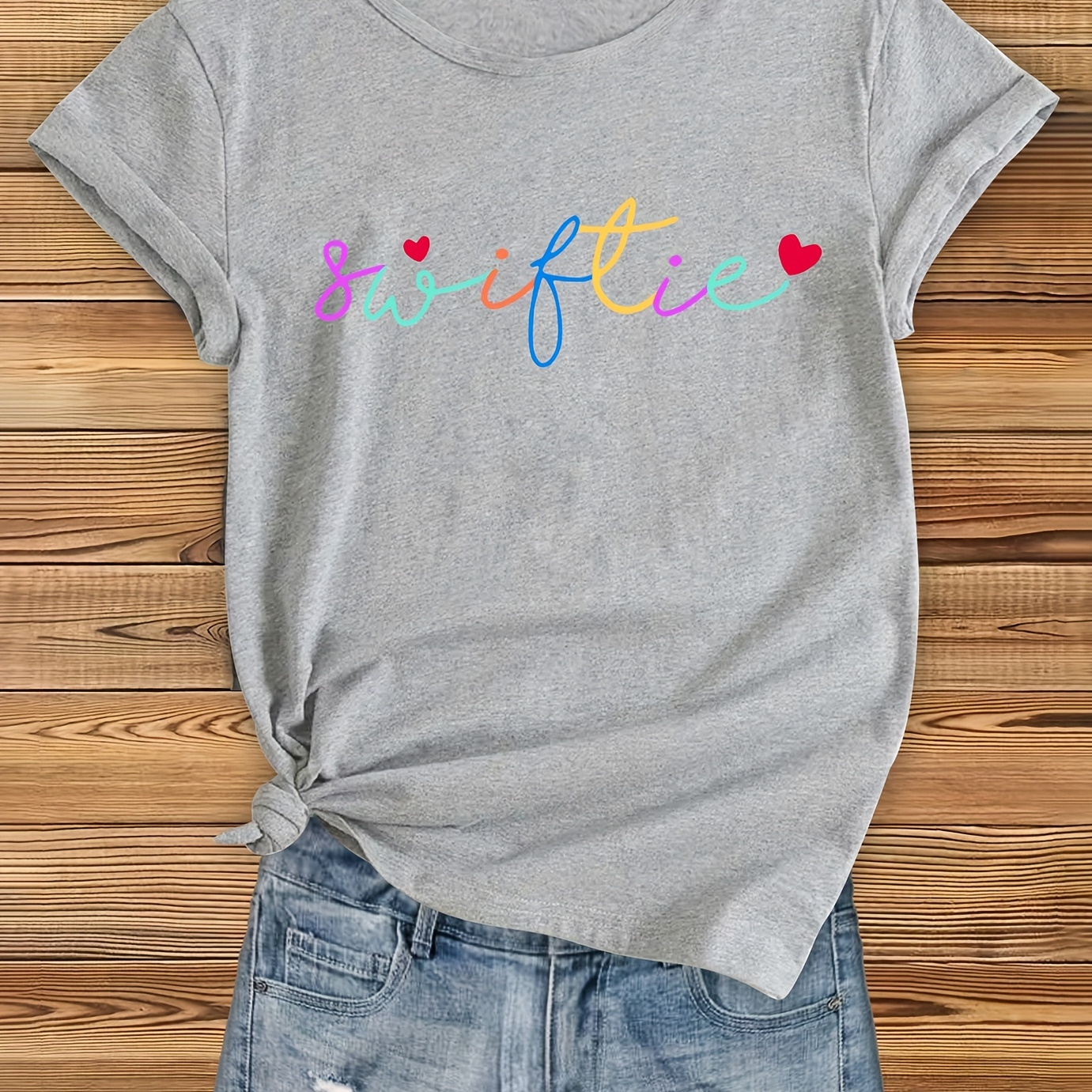 

Letter Print T-shirt, Short Sleeve Crew Neck Casual Top For Summer & Spring, Women's Clothing