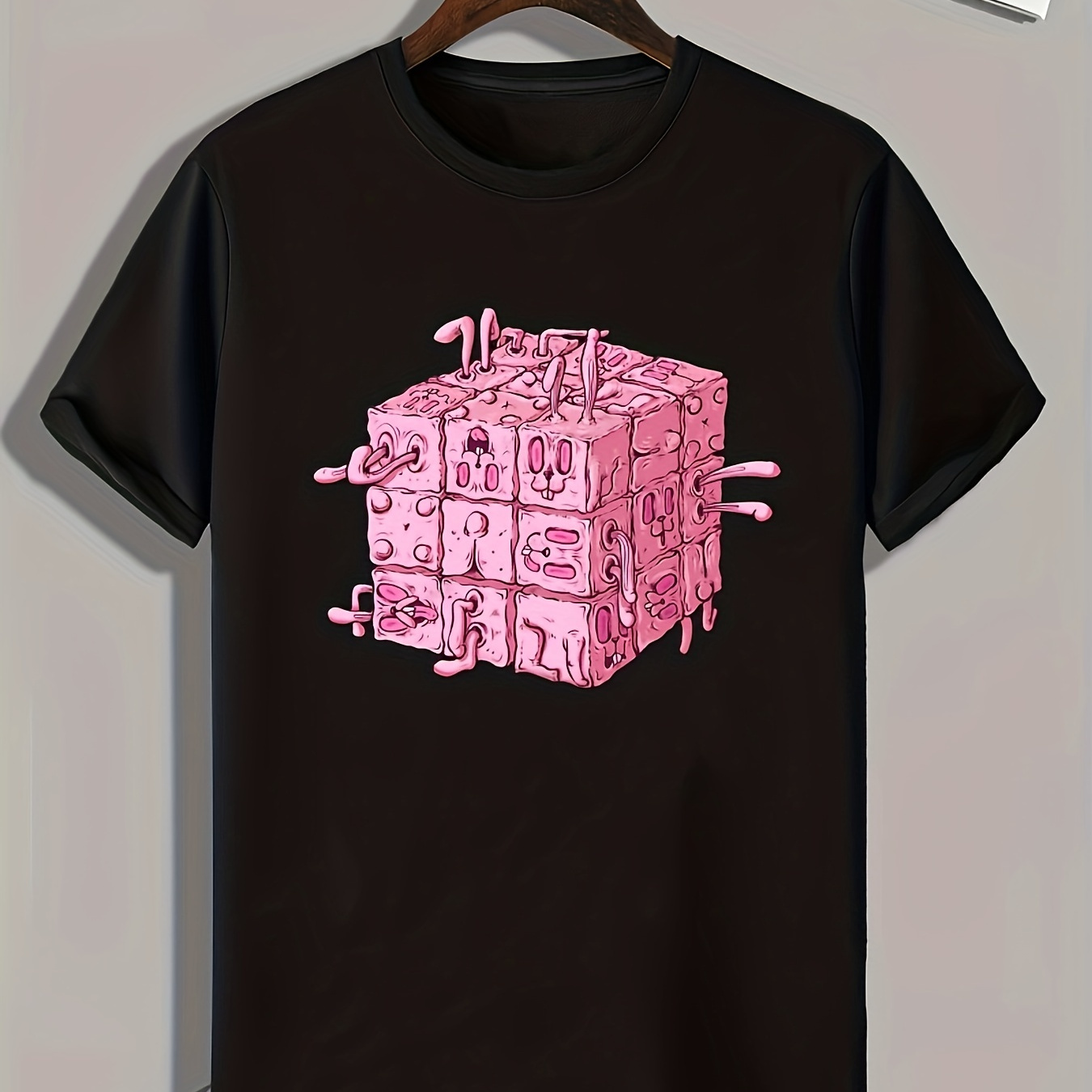 

Cube Print, Men's Graphic T-shirt, Casual Comfy Tees For Summer, Men's Clothing