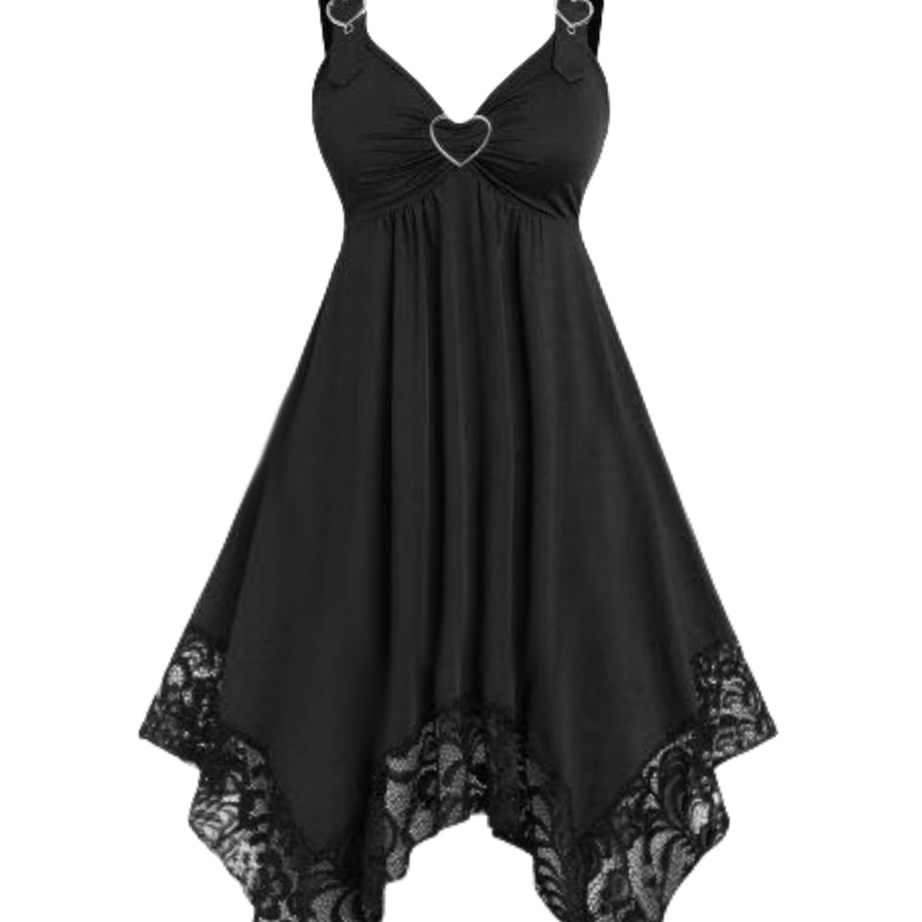 

Plus Size Floral Lace Trim Irregular Tank Dress, Elegant Ring Detail Sleeveless Dress For Spring & Summer, Women's Plus Size Clothing