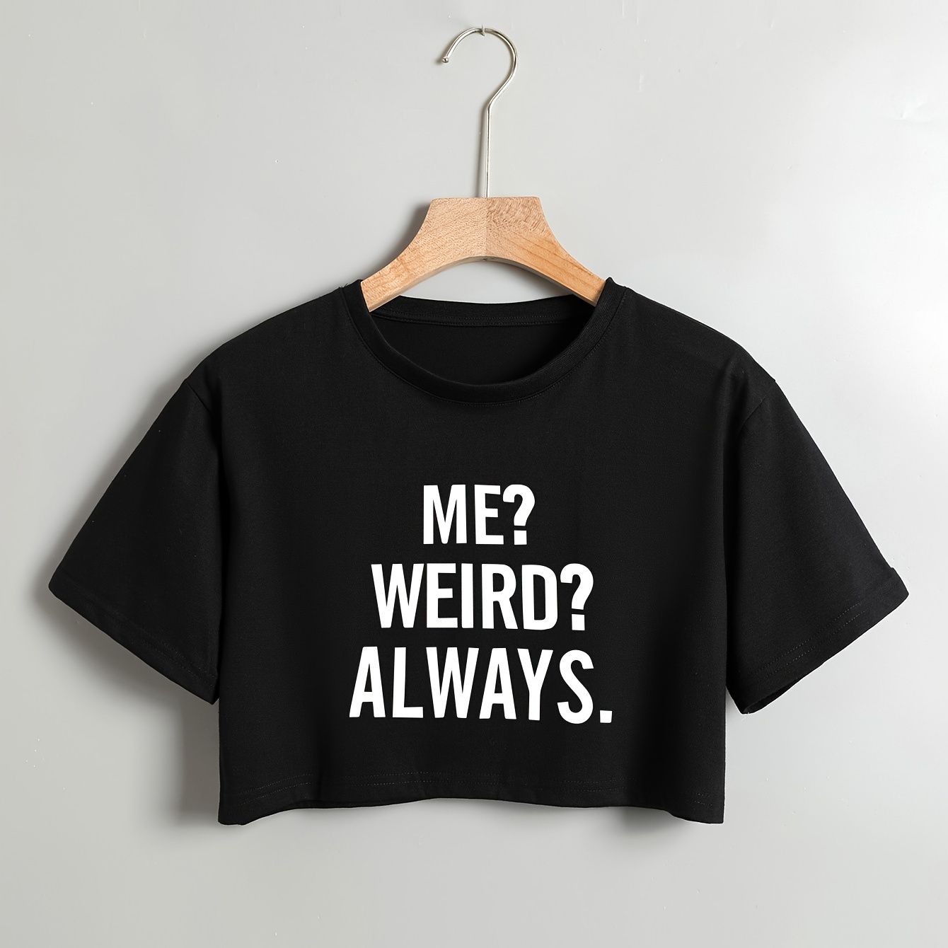 

Me Letter Print Crop T-shirt, Casual Crew Neck Short Sleeve Top For Summer, Women's Clothing