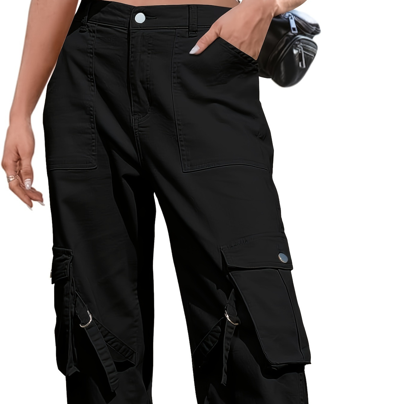 

Womens Pants Wide Leg Cargo Pants Women High Waisted Pants With 6 Pockets Stretchy Streetwear Casual Trousers