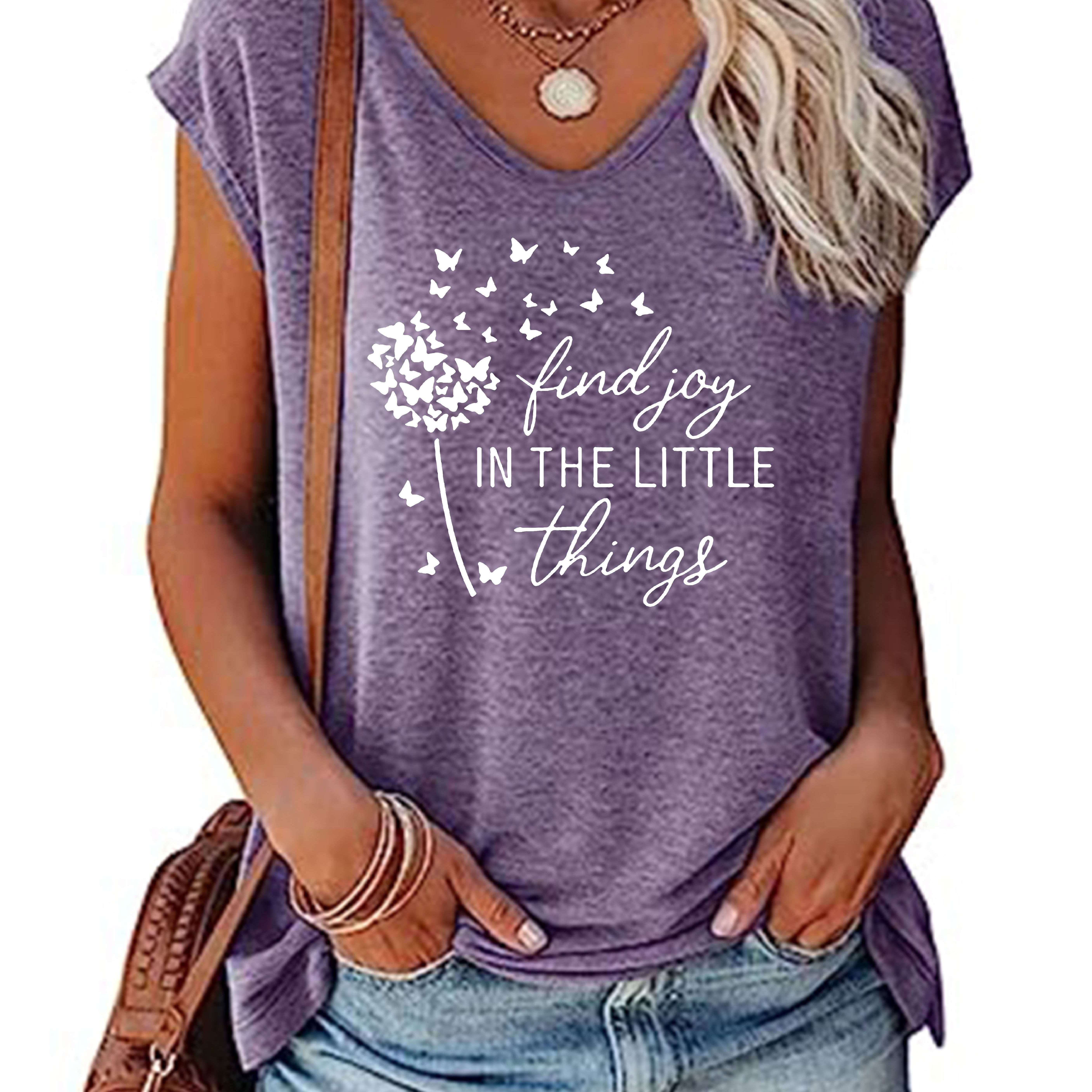 

Letter & Dandelion Print V-neck Tank Top, Casual Sleeveless Tank Top For Summer, Women's Clothing