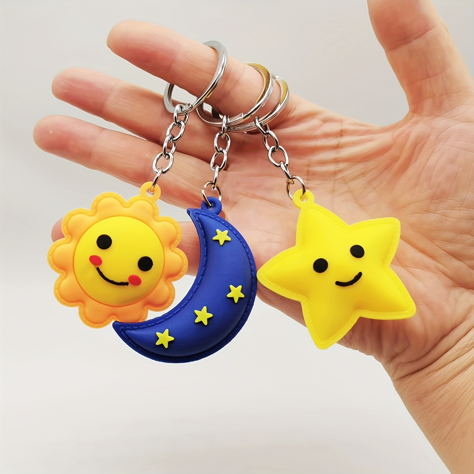 Smile Face Sun Moon Star Keychain Cute Cartoon Car Pendant - Temu