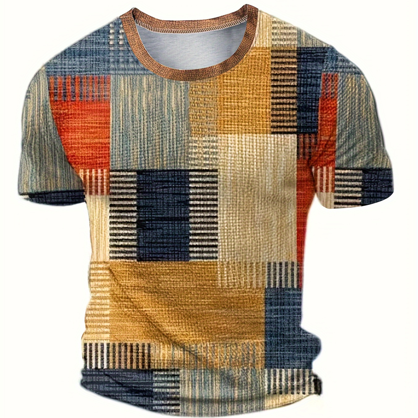 

T-shirt À Col Rond Et Manches Courtes Extensibles Pour Homme, Avec Impression Numérique De Blocs De Couleur, Idéal Pour L'été Et Les Activités En Extérieur.