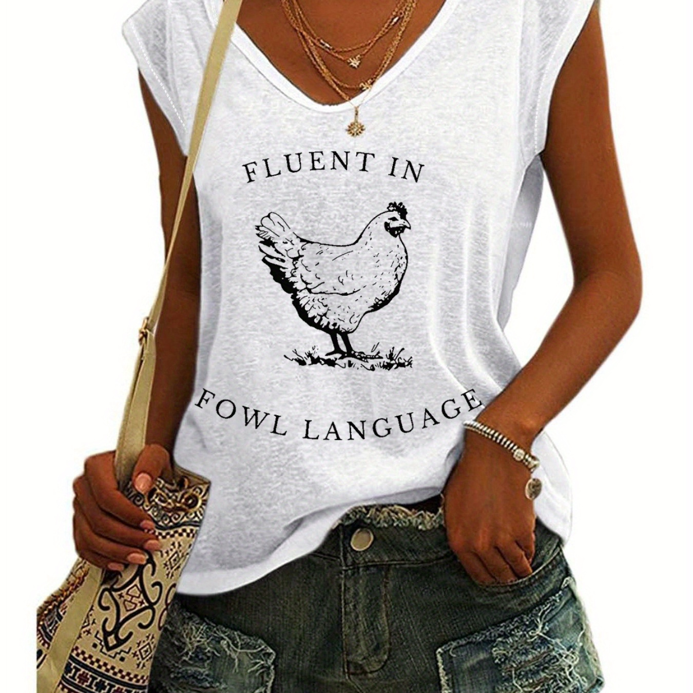 

Rooster Print Tank Top, Sleeveless Casual Top For Summer & Spring, Women's Clothing