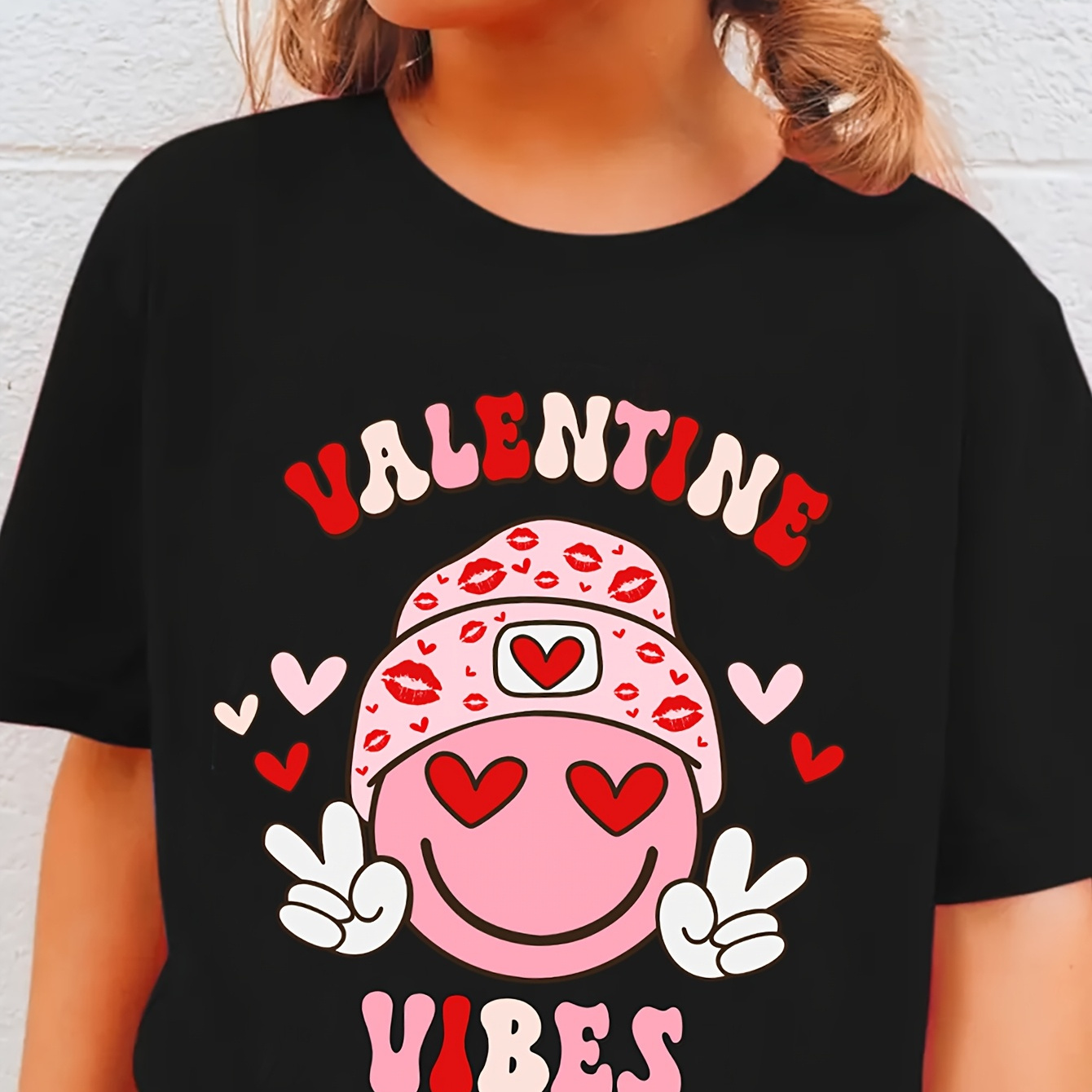 

Chicfull Girls' Valentine's Day Love Heart Print T-shirt - Casual & Stylish, Breathable Polyester, Machine Washable - Spring/summer