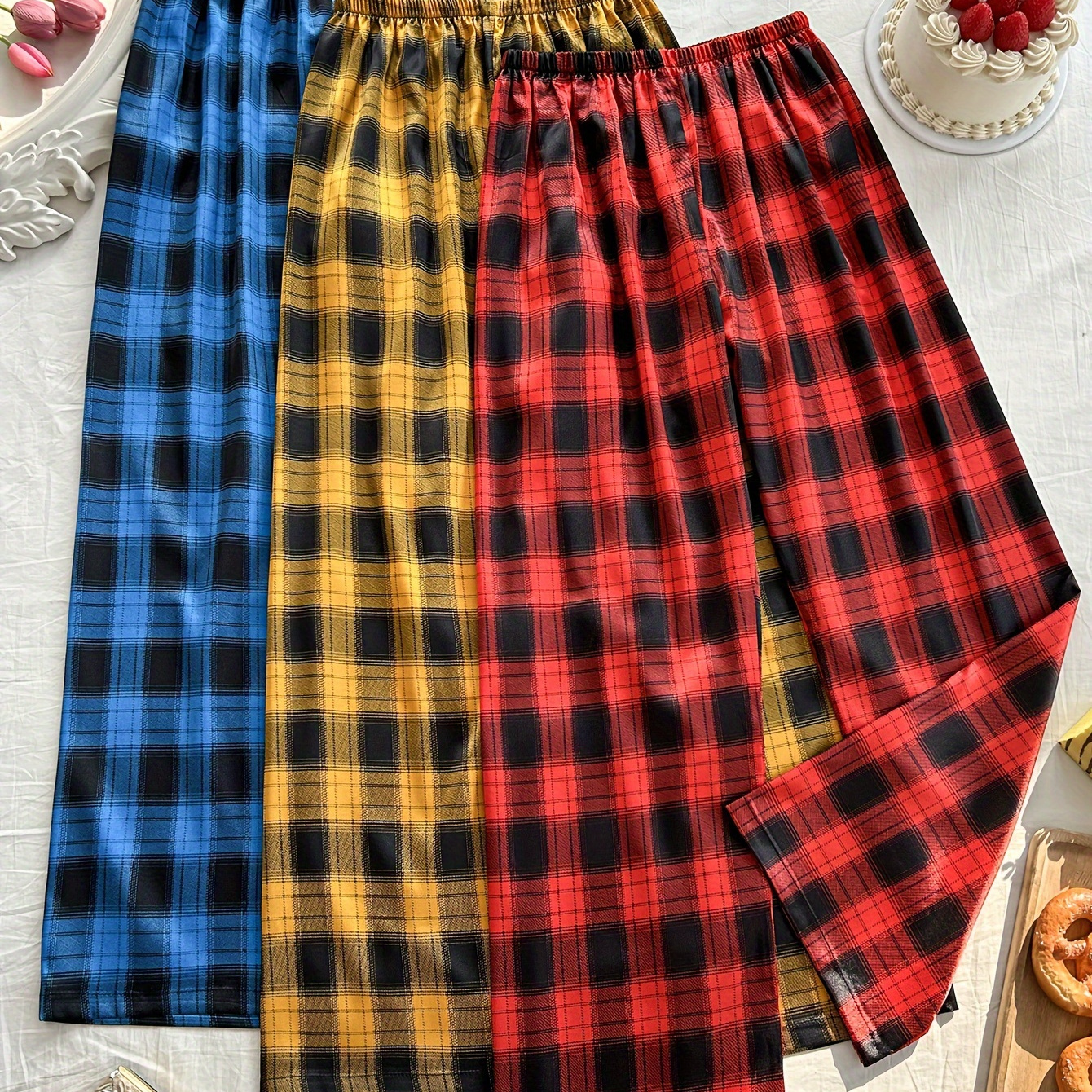 

Polyester Pajama Pants Set Of 3, Woven Dressing Gown For Adults, Comfortable Elegant Sleepwear With 100% Polyester Fabric, Suitable For Fall/winter Season