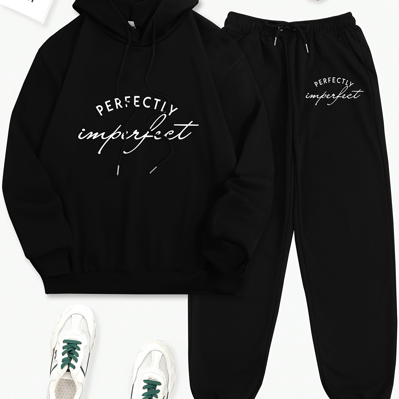 

Women's Casual 2-piece Set With Long Sleeve Hooded Polyester Pullover & Jogger Pants, Loose Fit Knit Fabric With Alphabet Print & Pockets For Spring/fall