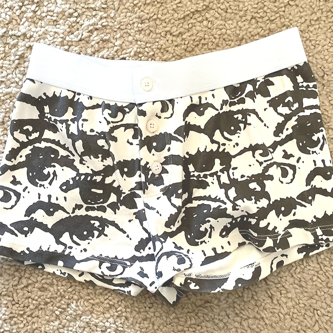 

Eye Print Contrast Trim Shorts, Y2k Button Skinny Fit Mini Shorts For Spring & Summer, Women's Clothing