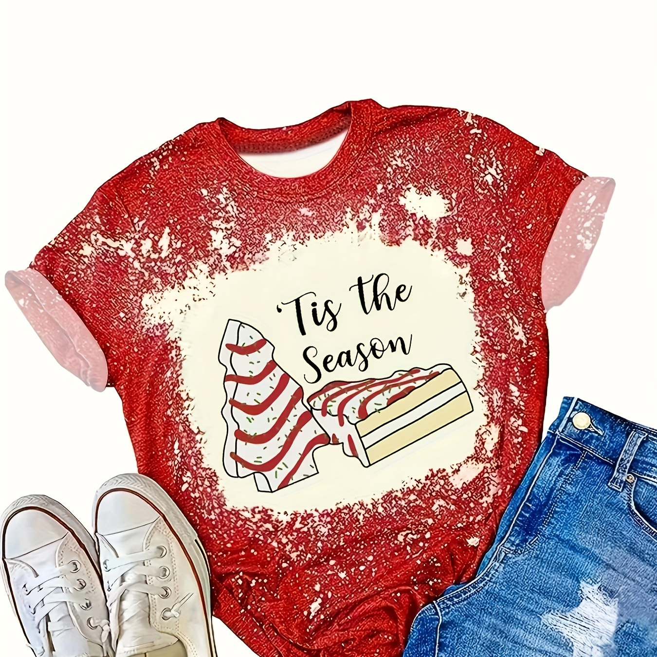 

Christmas Tree Neck T-shirt, Casual Short Sleeve T-shirt For , Women's Clothing