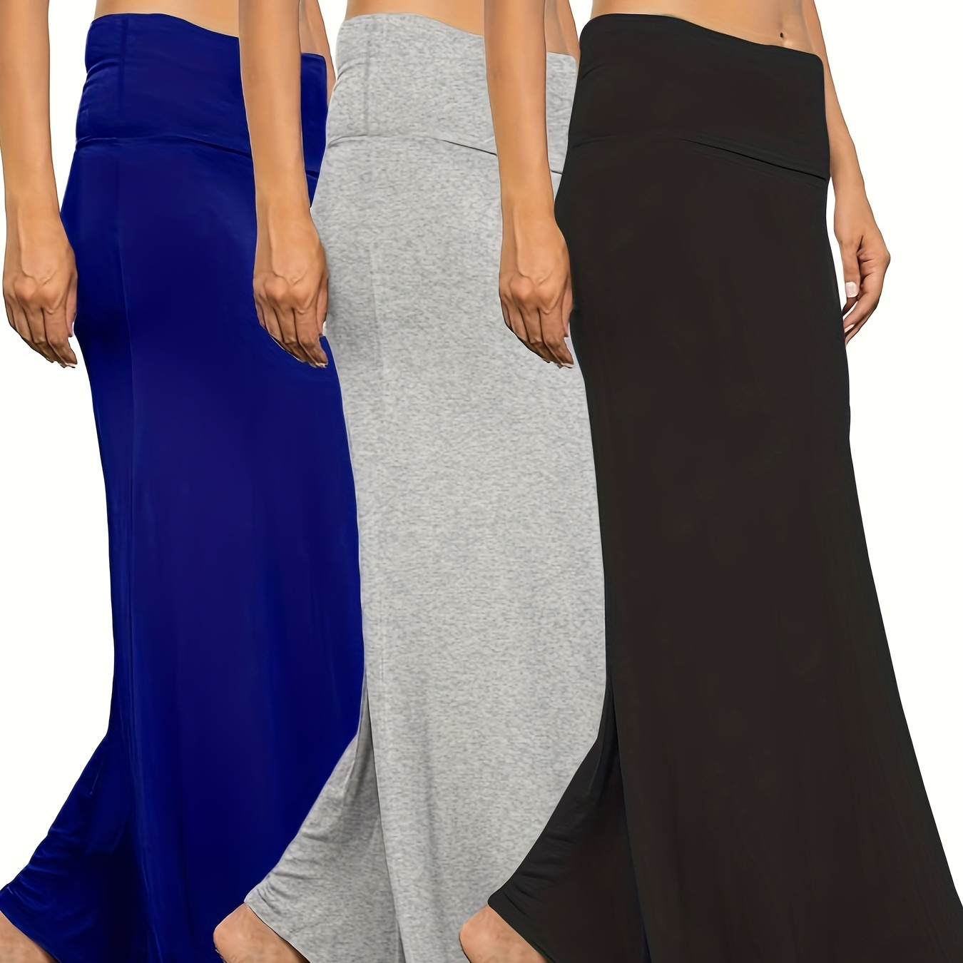 

Solid Bodycon Maxi Skirt 3 Pack, Casual Skirt For Spring & Fall, Women's Clothing
