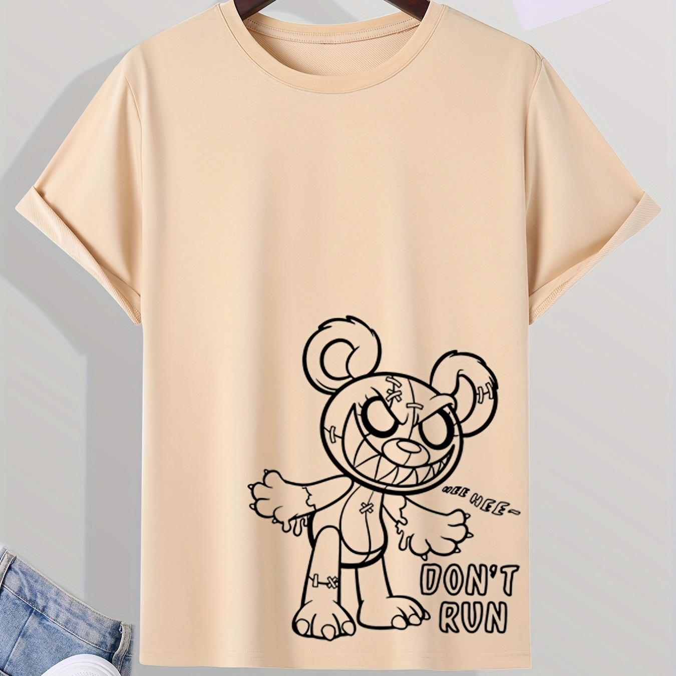 

Men's Casual "don't Run" Bear Print Crew Neck Short Sleeves T-shirts For Summer