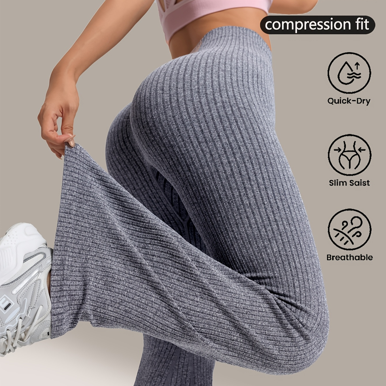 

Seamless High-waisted Long-leg Flared Pants, Knitted Fabric Sports Yoga Pants, Women's Yoga Clothes