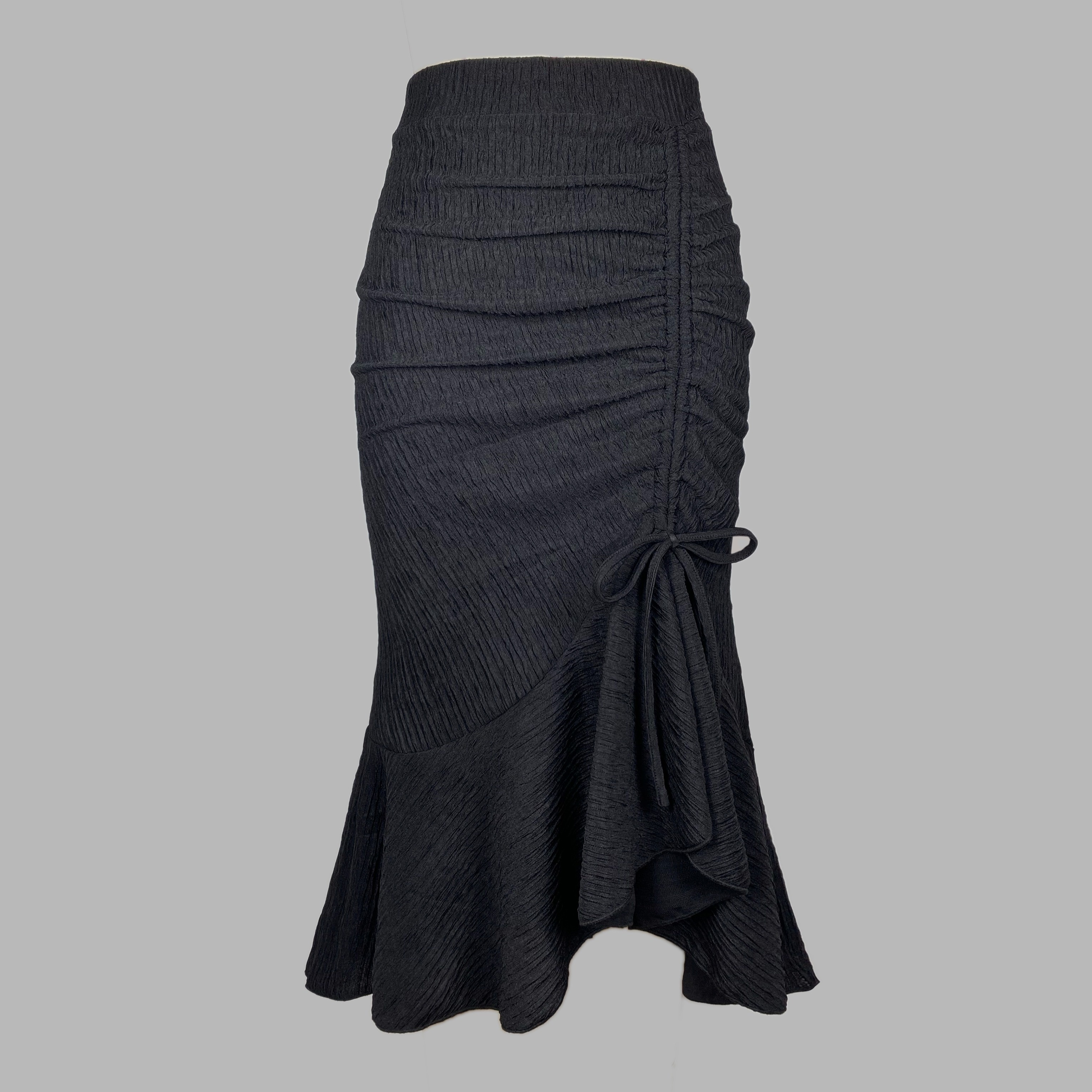

Solid Textured Drawstring Bodycon Skirt, Elegant High Waist Mermaid Hem Ruched Skirt, Women's Clothing