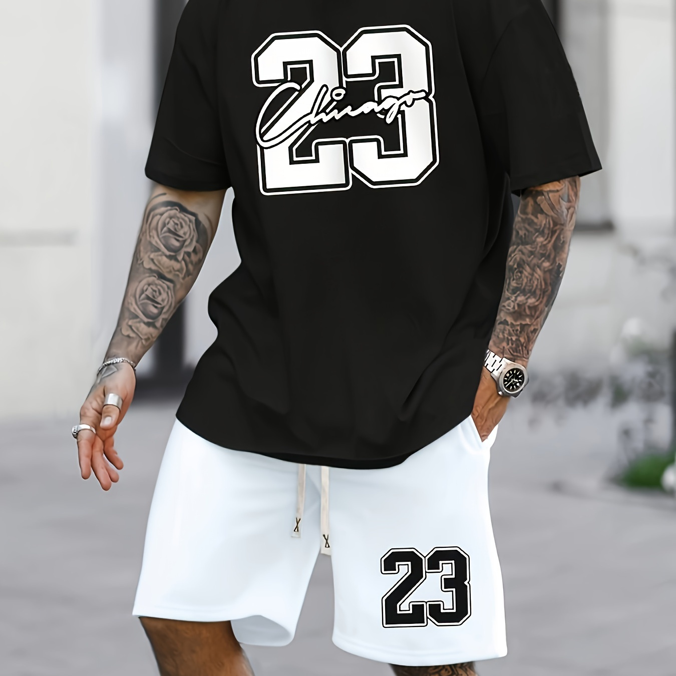 

Chicago 23 Print Men', Casual Crew Neck Short Sleeve T-shirt, Cool Comfortable Outfits For Spring And Summer, Outdoor Sports