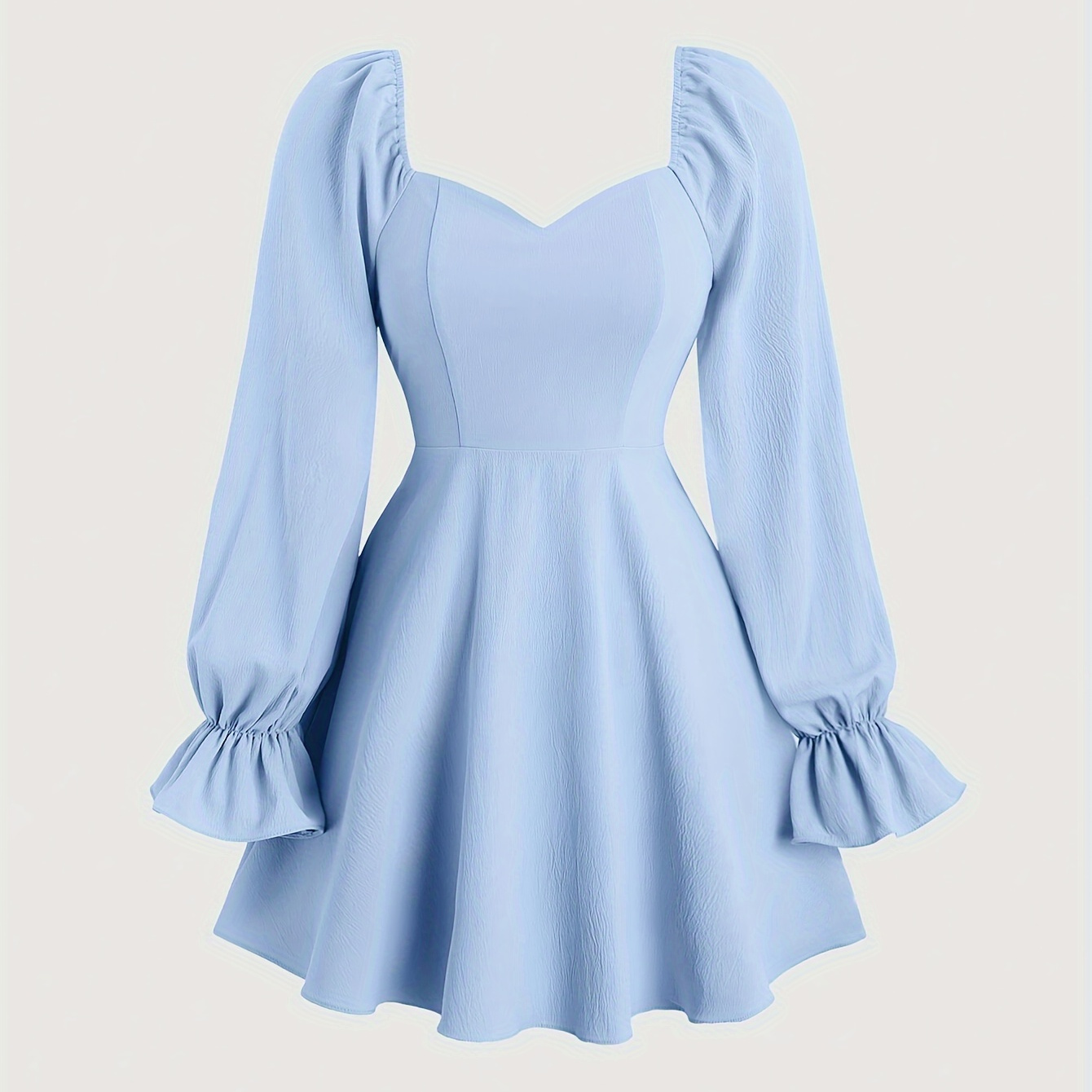 

Sweetheart Neck Long Sleeve A-line Dress, Elegant Solid Color Backless Ruffle Cuff Zipper Dress, Women's Clothing