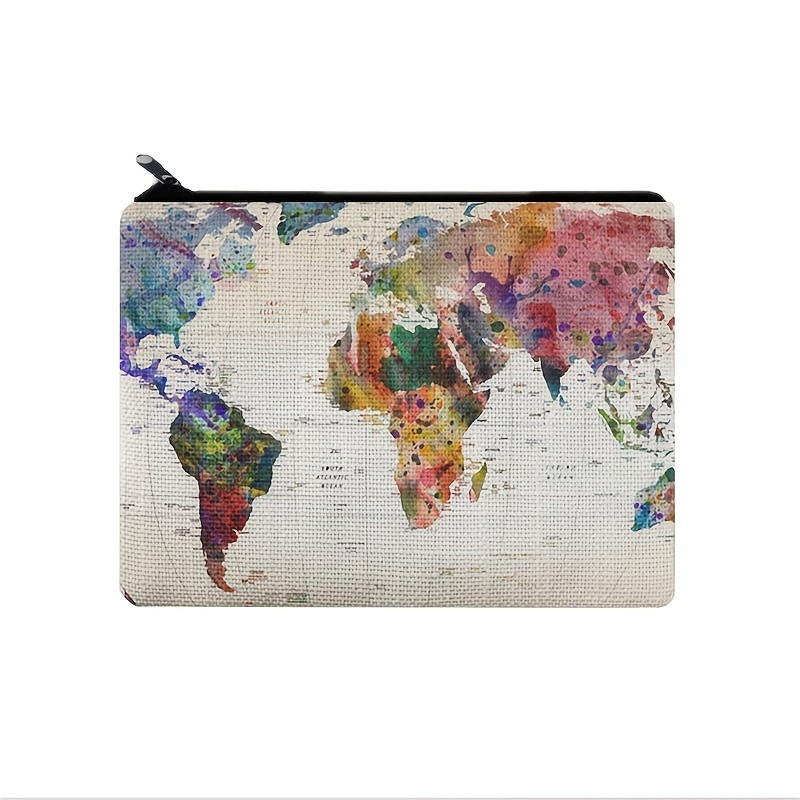 

World Map Carry-all Pouch, Zipper Storage Bag, Cosmetic Canvas Bag, Multifunctional Coin Purse